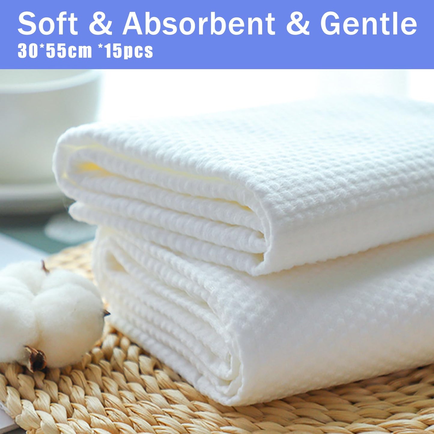 CHANHOO Disposable Pet Bath Towel,15 PCS Portable Pet Grooming Towels,11.8 x 21.6 inch Convenient Pet Cleaning Towel Pet Drying Towels,Absorbent Bath Towel for Small Dog Puppy Cat, White
