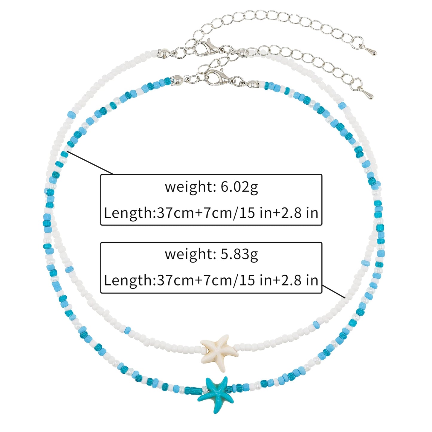 Lameybrt Cowrie Shell Surfer Necklaces, Hawaiian Beach Handmade Choker Set for Women, White Rice Bead with Black Accents, Bohemian Summer Seashell Choker 2 Piece Set, Perfect for Summer Beach Vacation, Birthday, Mother’s Day & Holiday Gifts (Shell 17 Doub