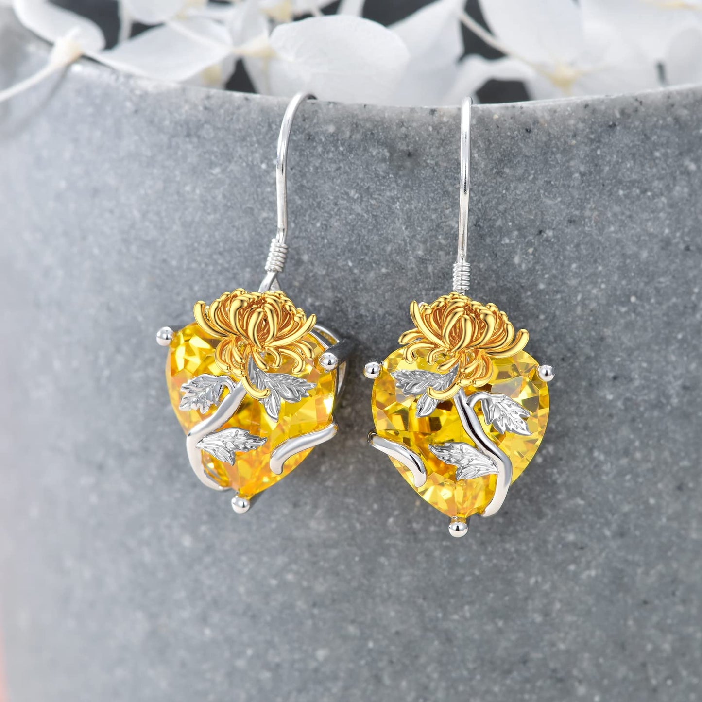 TOUPOP Citrine November Birthstone Earrings 925 Sterling Silver November Birth Flower Chrysanthemum Earrings Jewelry Birthday Mothers Day Gifts for Women Mom Her