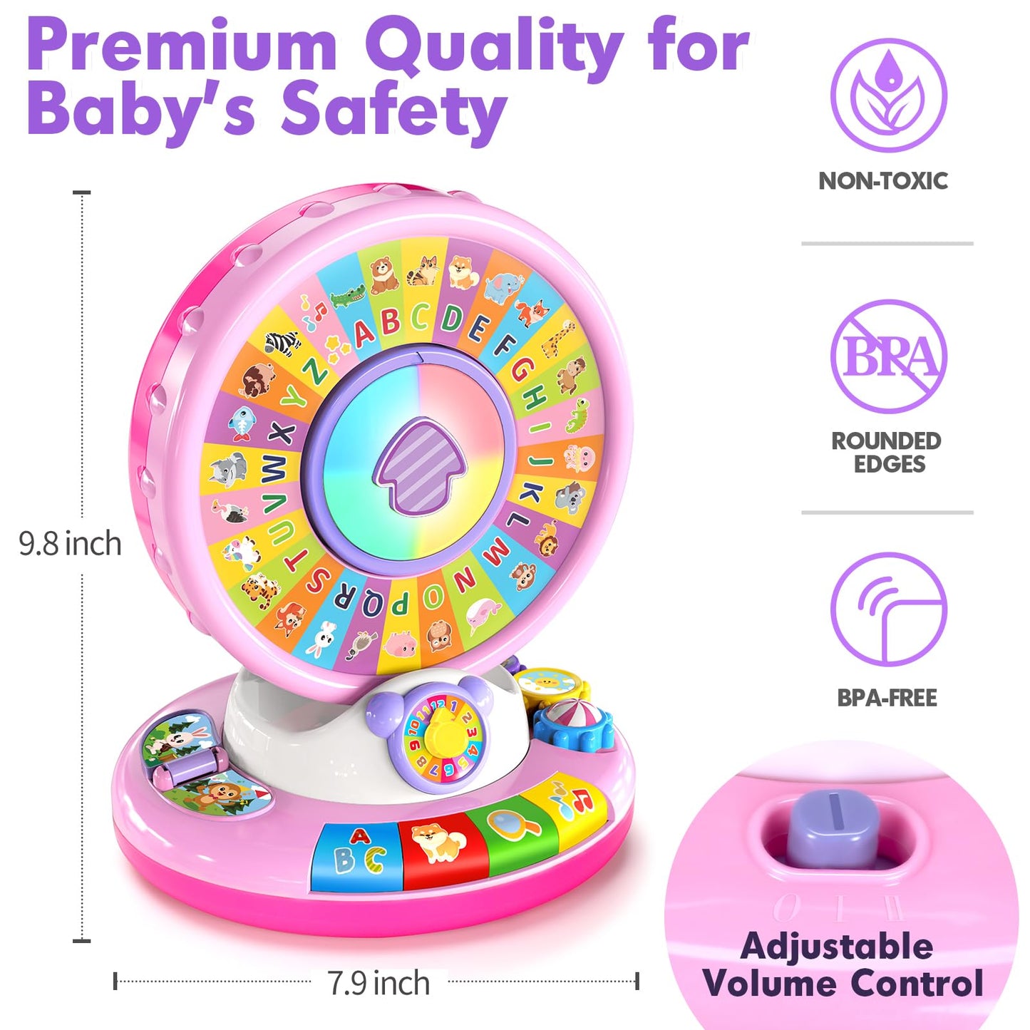 Duchong Learning Toy for 1 2 3 Year Old Girls, Spin and Sing Alphabet Zoo with Sounds, Interactive Educational Toys for Toddlers 1-3, Christmas 1st Birthday Gifts for Baby Girls Boys 9-12-18 Months