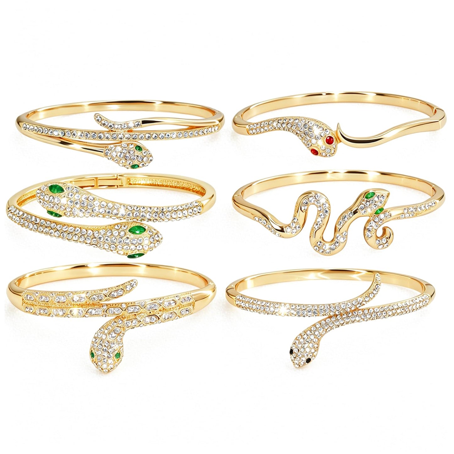 Pack of 6 - Gold Bracelet Bangles Bulk Set for Women,Trendy Stackable, Zinc Alloy Rivet & Four-Leaf Clover Design Stackable Bangles with Rhinestones, 7-inch Circumference Fits Most Adults, Jewelry Gift for Her, Girlfriend, Wife, Mom, Sister, Lover on Birt