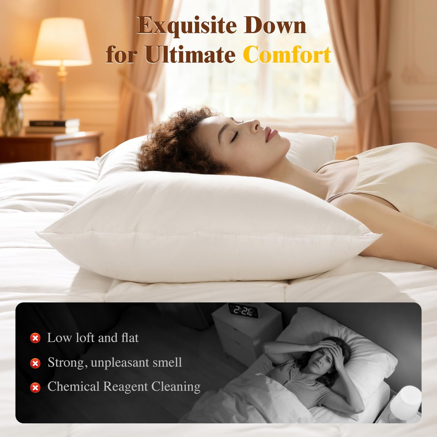 Luxury Canadian White Goose Down Pillow Queen Size Set of 2, 900+ Fill Power, 600 TC Cotton Shell, Soft Down Pillows for Sleeping, Hotel Collection Pillow for Neck Pain Relief (2 Pack, 20"x30")