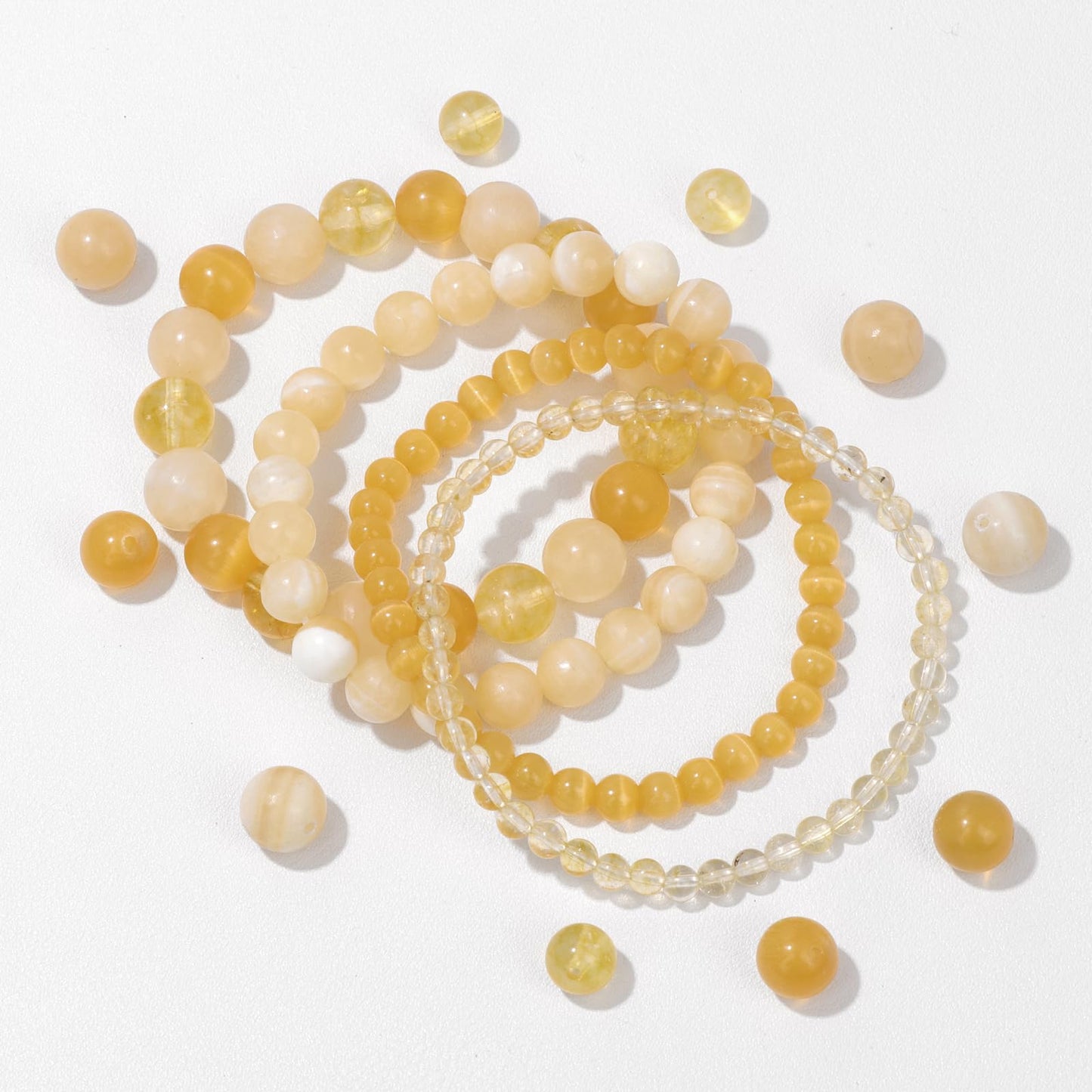 Vinswet 4pcs Natural Stone Beaded Bracelets for Women Men,Healing Crystal Gemstones Stretch Bracelet,4mm 6mm 8mm 10mm Citrine Yellow Cat Eyes Yellow Cat Eyes Anxiety Stress Relief Bracelet Jewelry Gifts