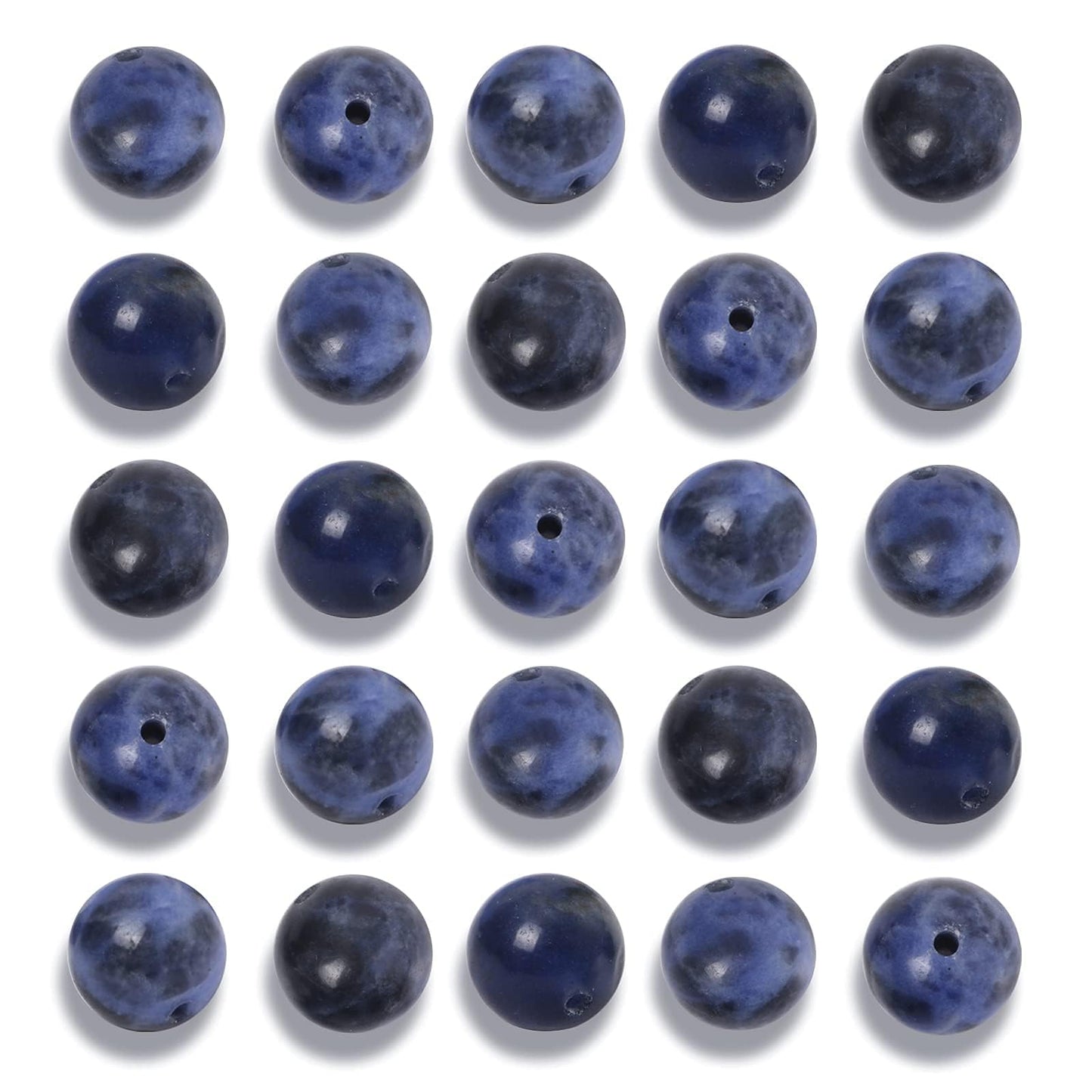 NITOPUPU 100Pcs 10mm Natural Smooth Old Sodalite Gemstone Beads Round Loose Stone Beads for Jewerly Making with Crystal Stretch Cord