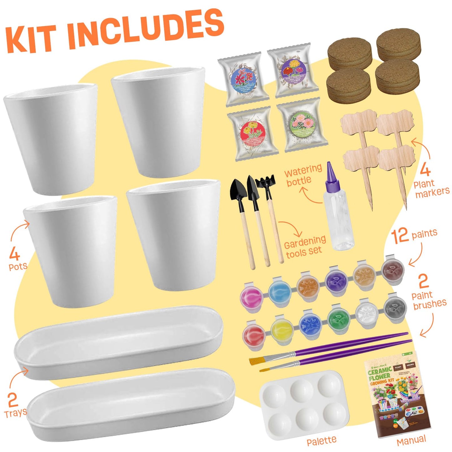 4 Set Paint & Plant Flower Gardening Kit - Gifts for Girls Ages 8-12, Arts and Crafts for Kids Ages 8-12, Kids Gardening Set, Toys Birthday Gifts for Kids Girls Boys Ages 6 7 8 9 10 11 12