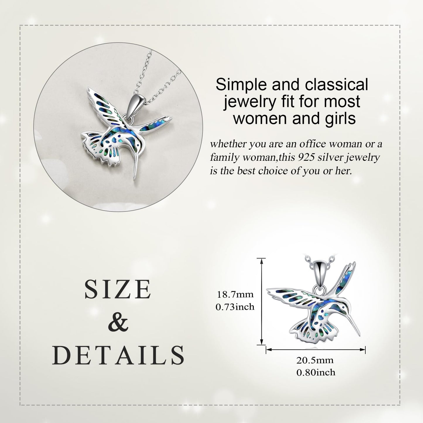 KQF Hummingbird Necklace Abalone Shell 925 Sterling Silver Hummingbird Pendant Jewelry Gifts for Women Mom