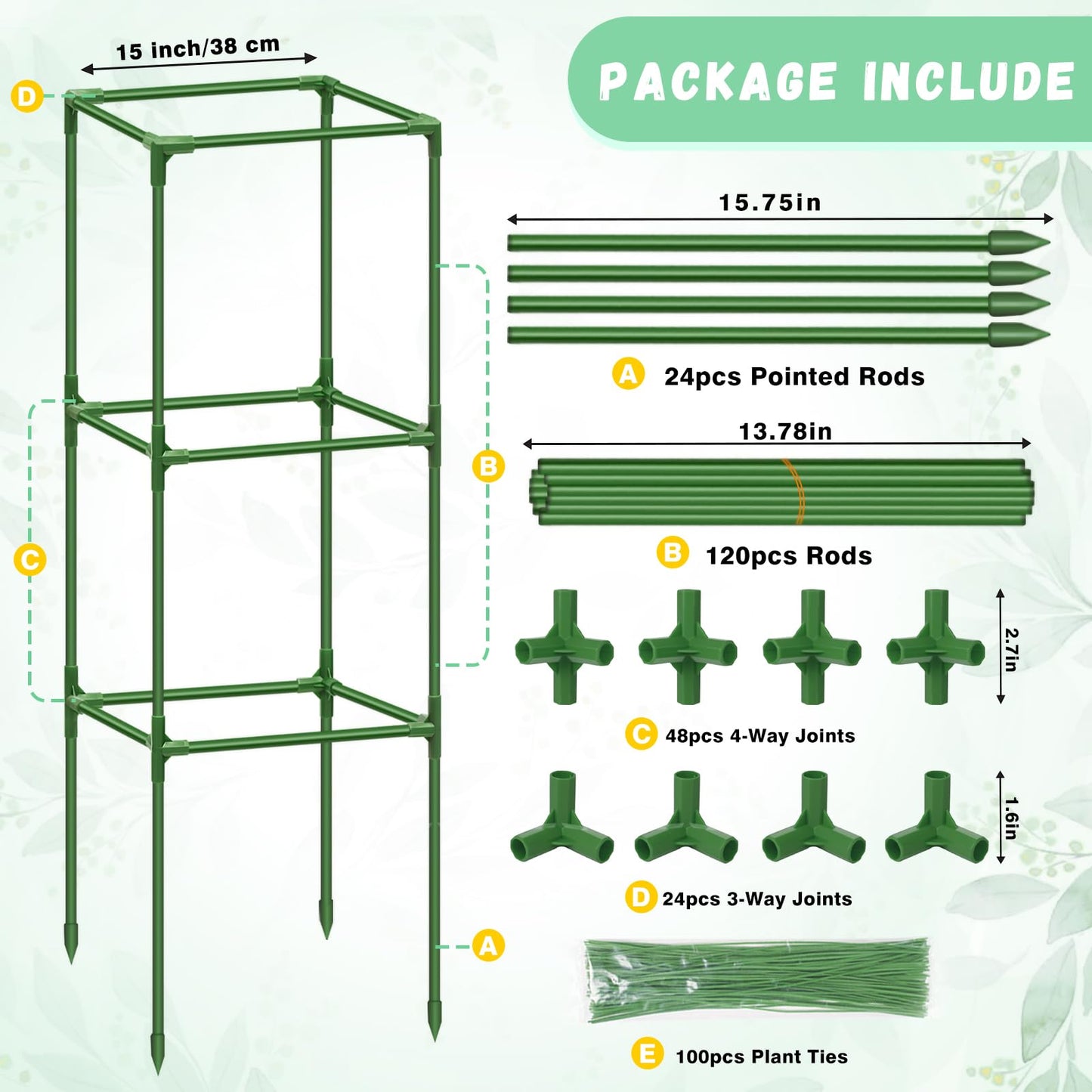 Riare 6 Pack Square Tomato Cages for Garden Plant Support- Up to 45 Inch Tomato Cage Garden Stakes Tomato Trellis for Potted Plants Raised Garden Bed Climbing Vegetables Flowers Outdoor Indoor