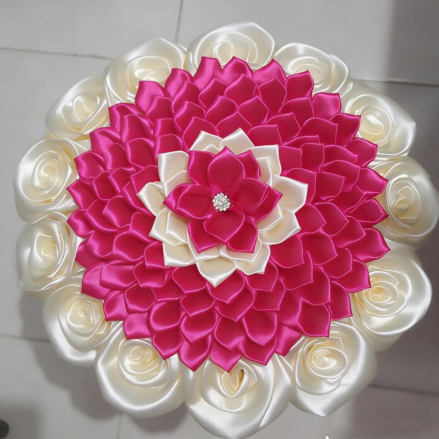 300 Pcs Decorative Pre-made Satin Ribbon Petals - Half-finished Floral Craft Supplies for Wedding Bouquets, Mother's Day Wreaths & Valentine's Day Gift Arrangements (300 Petals Hot Pink)