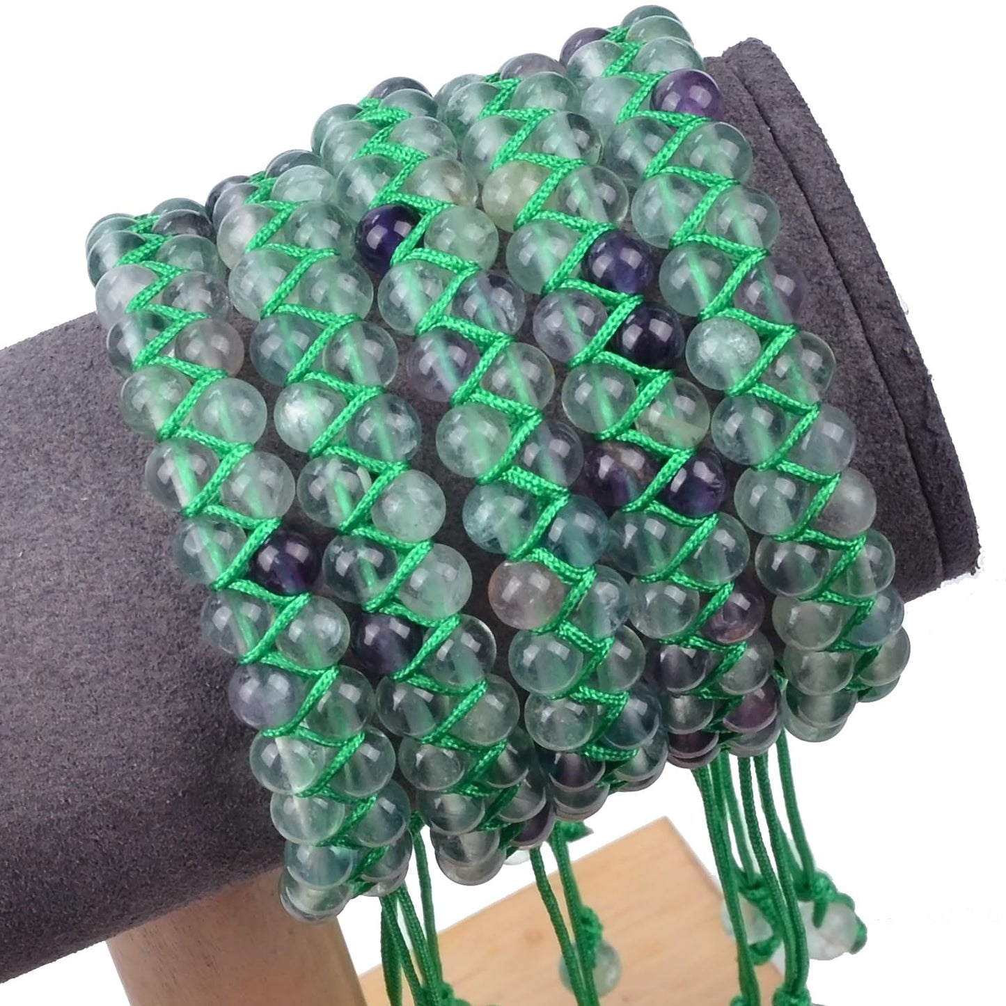 MASSIVE BEADS Natural Chakra Healing Power Crystals Macrame Bracelet Yoga Double Layer Stone Beads Gemstone Meditation Relax Anxiety Bangle for Unisex Women Men (Color Fluorite, 6mm)