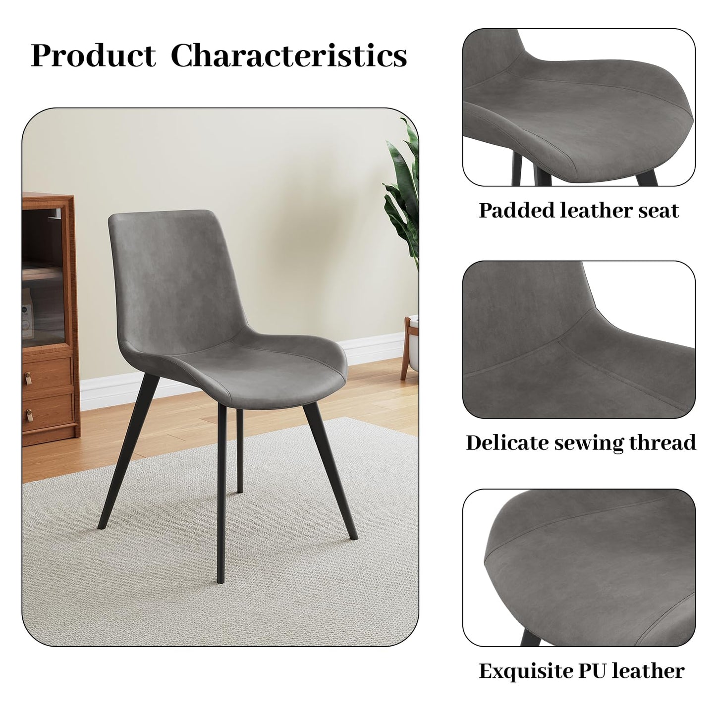 HIPIHOM 43.3"-59.1" Extendable Round Dining Table Set of 6, Mid Century Wooden Round Kitchen Table, Coffee Table for 4-6 Person,6 Gray PU Leather Chair