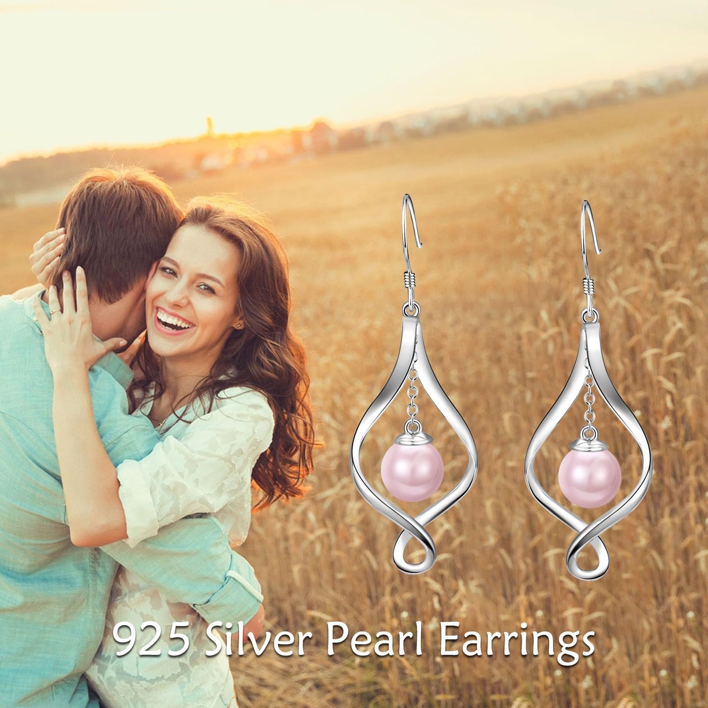 Pink Pearl Earrings Sterling Silver Twist Pearl Dangle Earrings Jewelry Gifts for Women