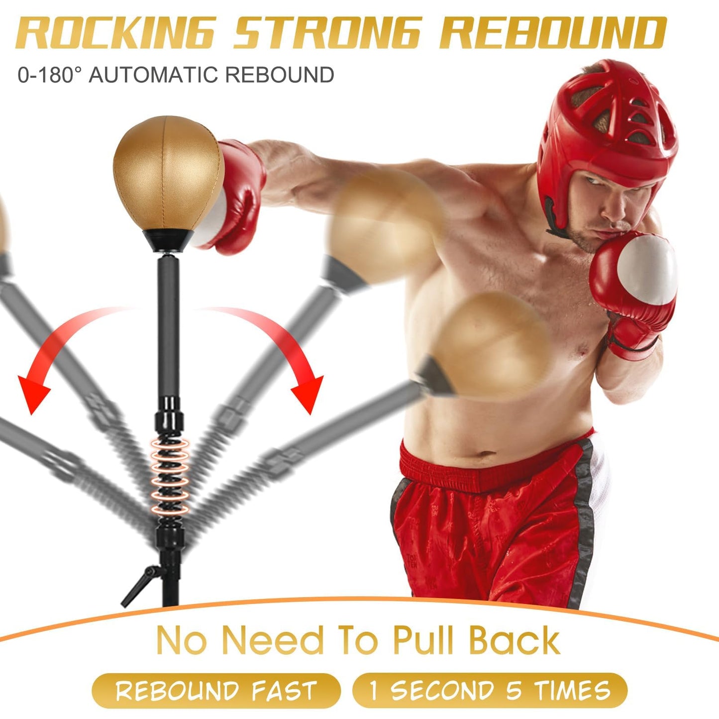 Reflex Bag Adjustable Height Speed Bag Punching Bag Free Standing Boxing Bag Reinforced Spring Strong Durable Relief Stress Ball