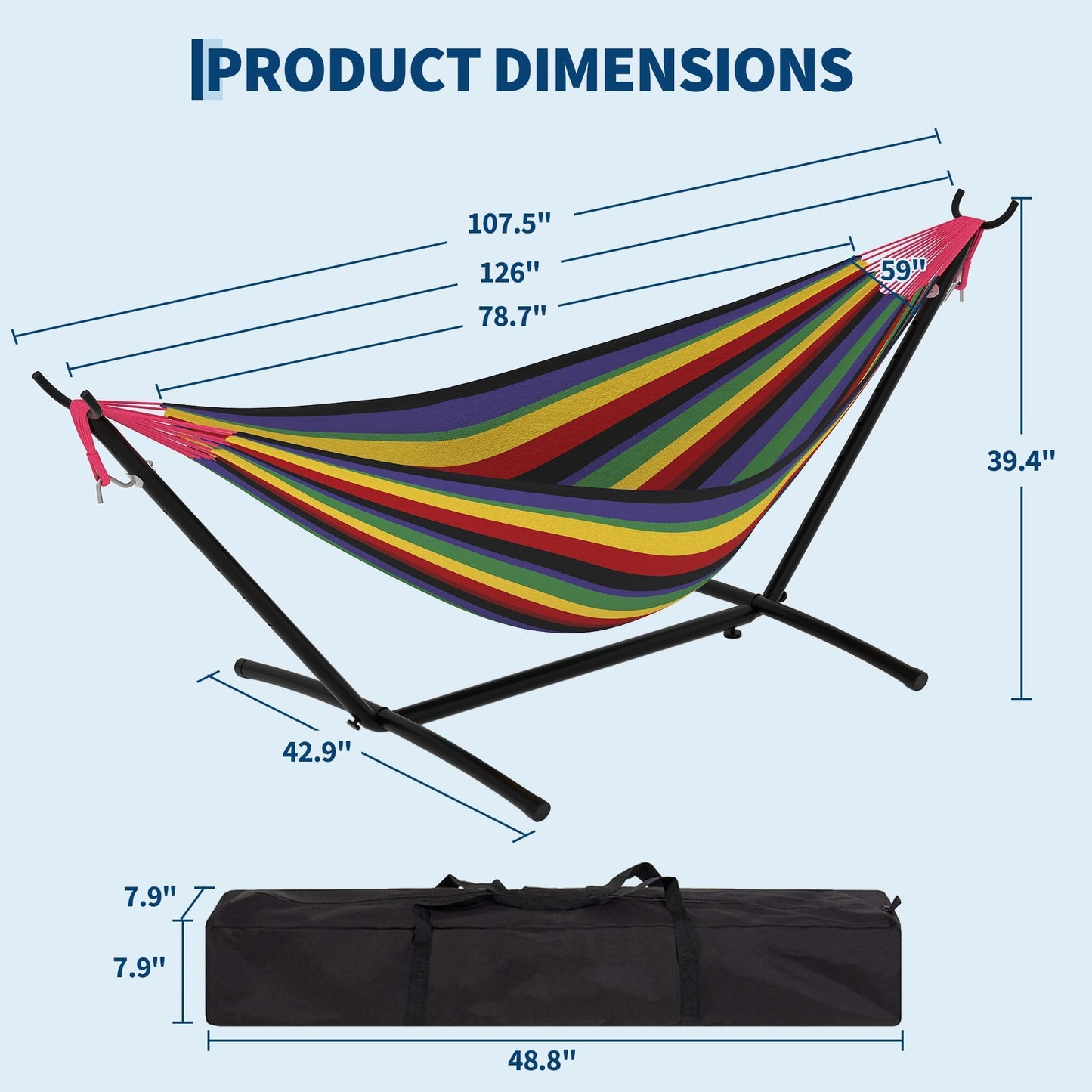 Hammock Chair Outdoor with Stand - Heavy Duty 500LB Capacity Portable Hanging Swing Chair for Patio, Garden, Backyard, Camping -Polyester Blend with Adjustable Steel Frame & Carry Bag