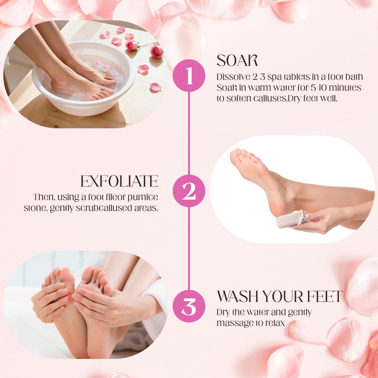 BTTEUYE Foot Callus Remover kit - Pedicure Exfoliation Tool - Dry Dead Skin Scrubber - Pumice Stone for Feet - Pumice Stone,Foot Spa Tablets fot Pedicure - Health Feet Pedicure Care (Rose)