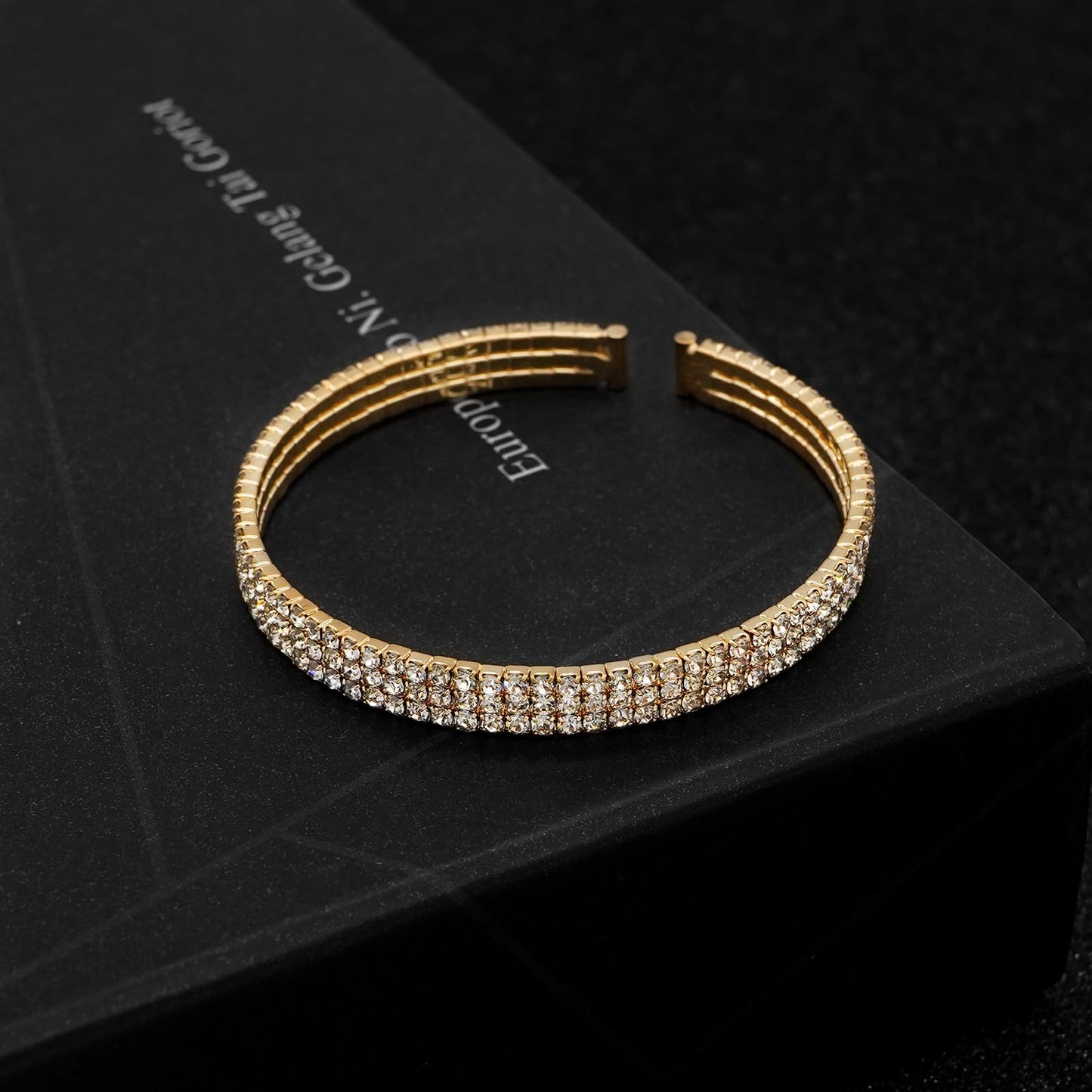 Tidefire Rhinestone Tennis Cuff Bracelet for Women Crystal Bridal Bangle for Prom Wedding Party Dating (1200 Gold)