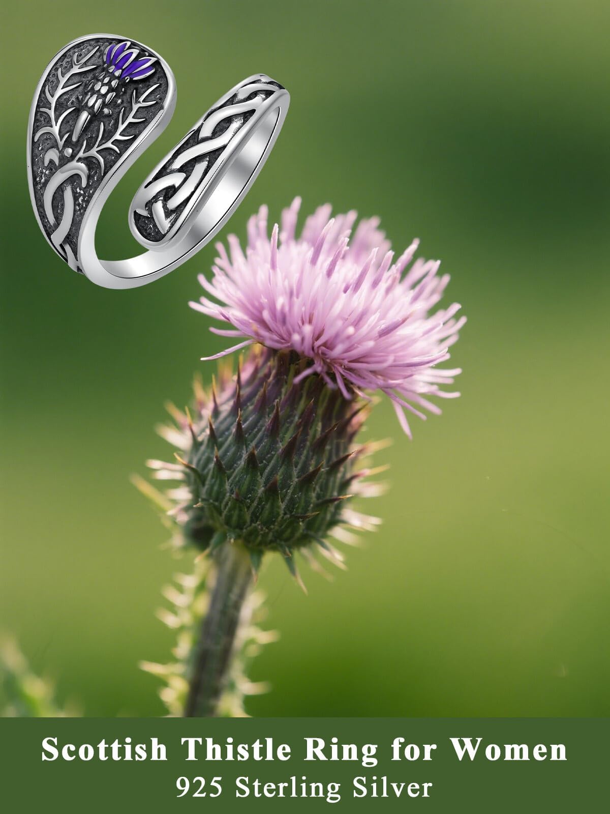 Midari Scottish Thistle Spoon Rings for Women 925 Sterling Silver Adjustable Celtic Knot Rings Open Spoon Thumb Rings Scottish Thistle Irish Jewelry for Women Men Birthday Gifts