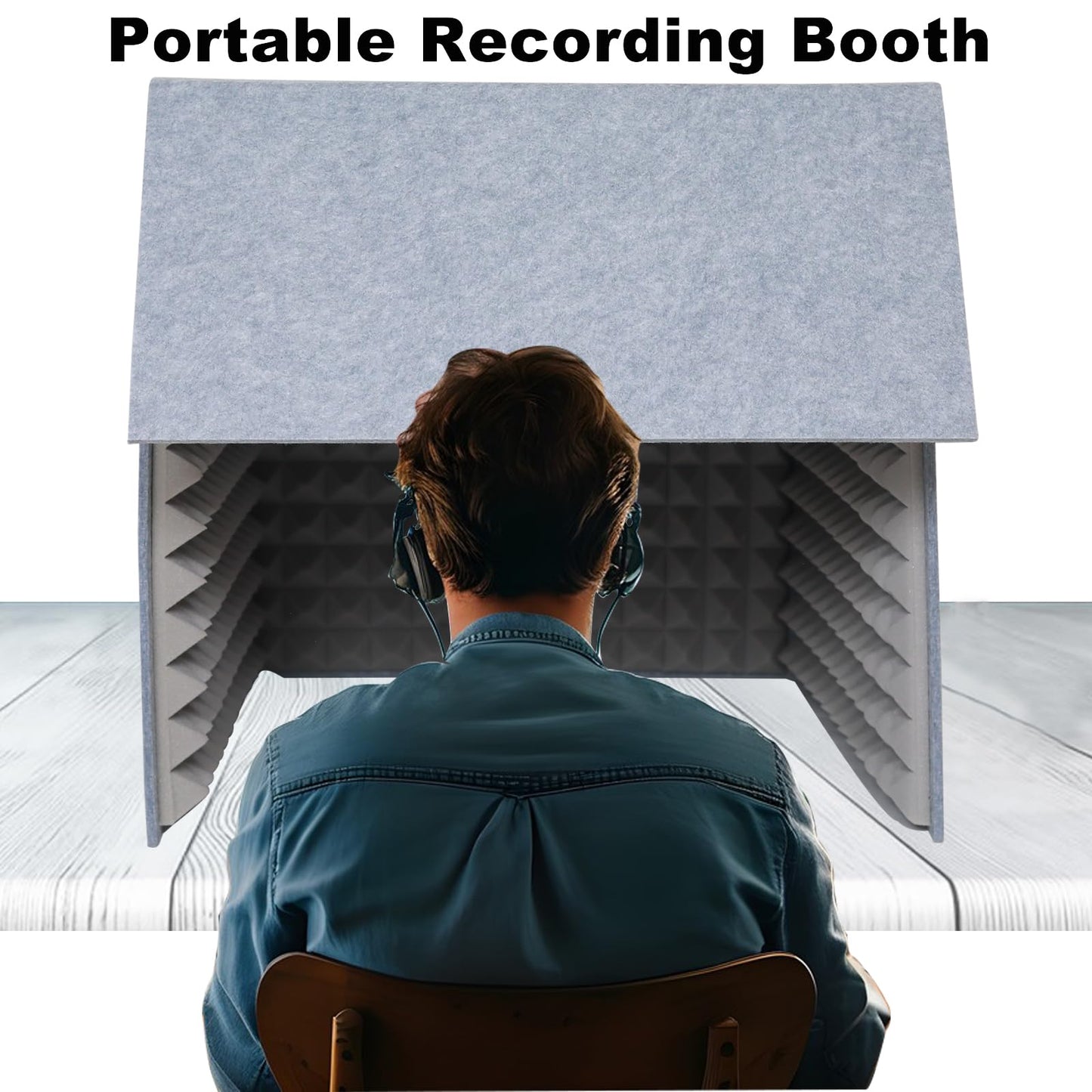 28 Inch Desktop Soundproof Cover, Portable Vocal Recording Booth, Square Microphone Isolation Shield, Vocal Absorbing Shield, Small Music Recording Booth for Home Studio, Gray