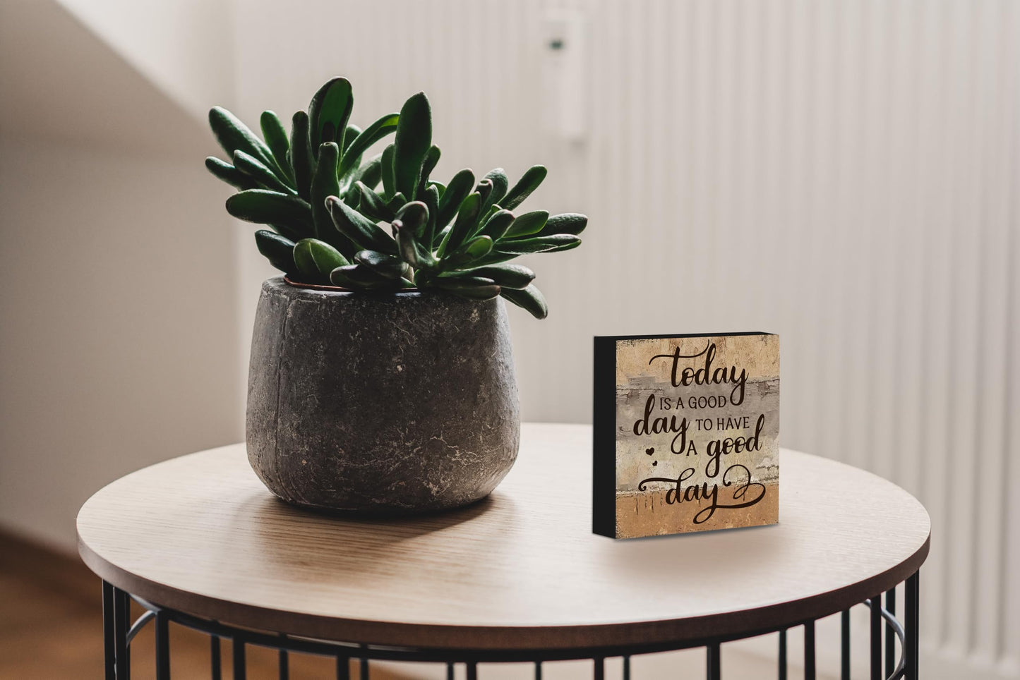 Positive Desk Decor Inspirational Gifts, Today is a Good Day to Have a Good Day Wood Sign 5 x 5 Inch, Motivational Office Farmhouse Affirmation Gift