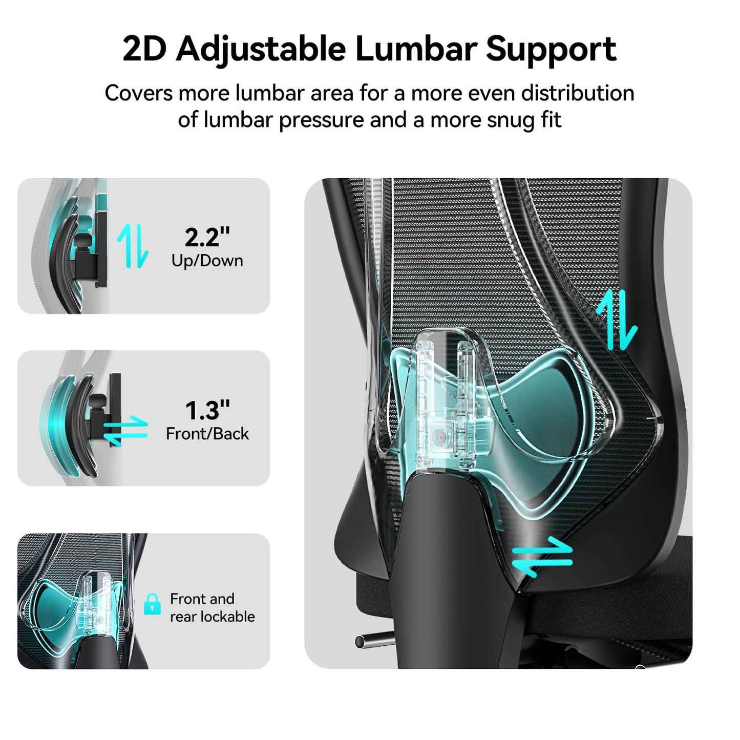 Hbada P3 Pro Ergonomic Office Chair with 2D Adjustable Lumbar Support, Office Desk Chair with 3D Adjustable Headrest and Armrests, 135° Stepless Tilt Function, Three-Layer Mesh, Black(No Footrest)