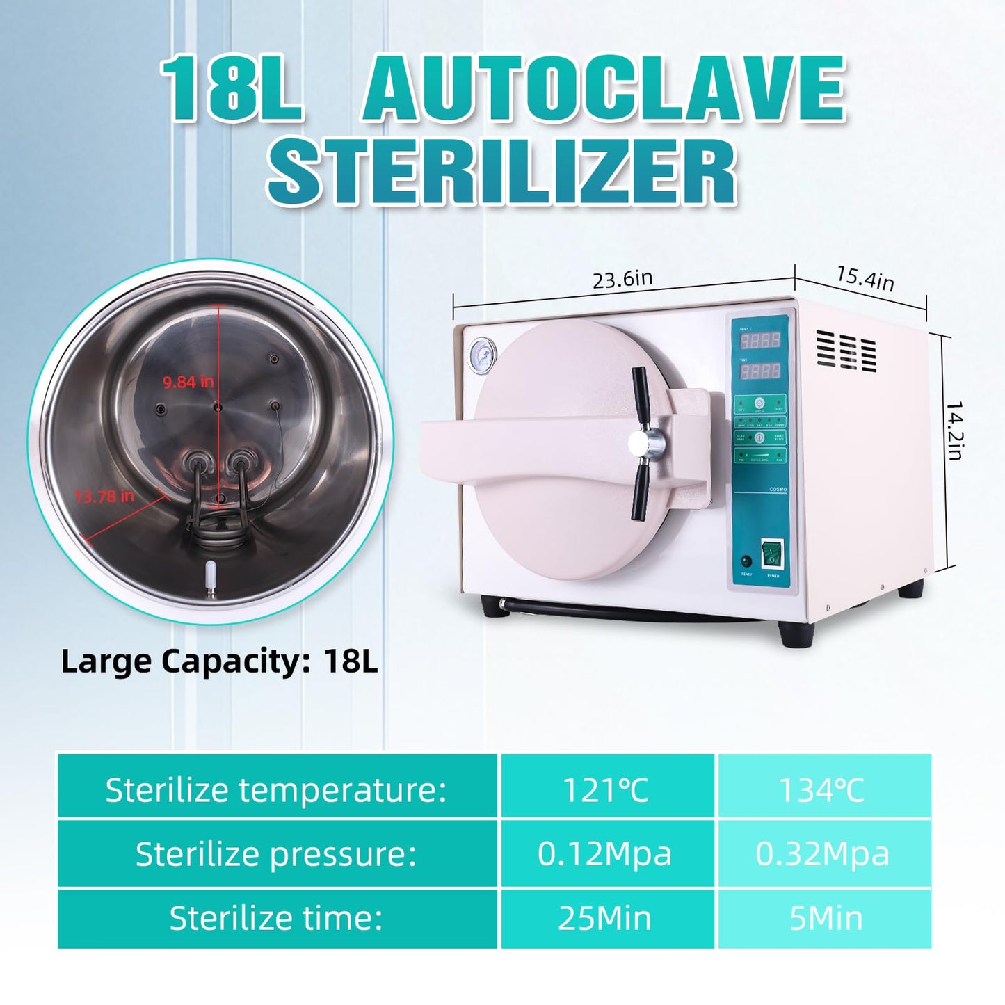 DACAT-RICHFU 18L TR250C Lab Autoclave with Drying Function Water Storage Tank