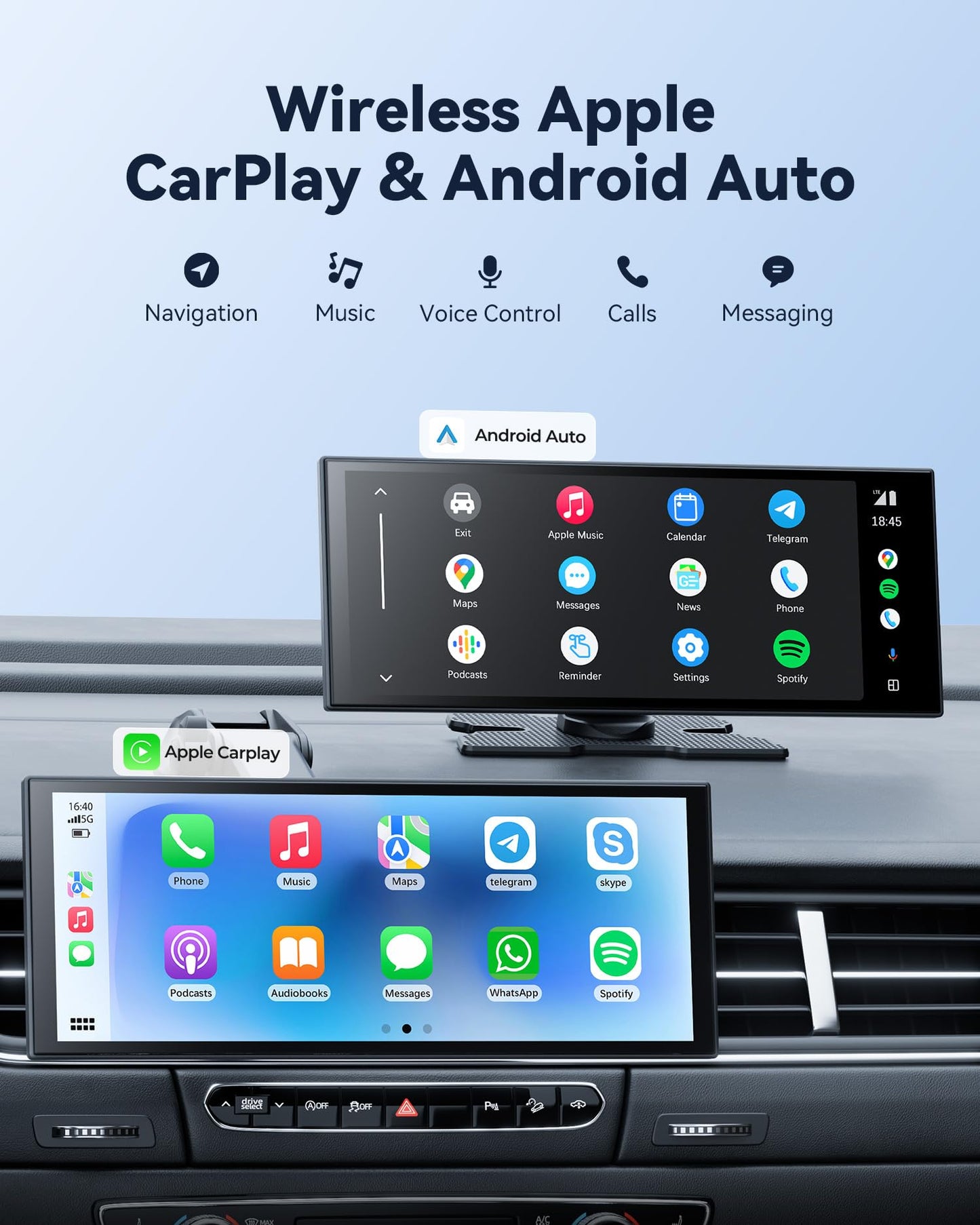 10.26“ Carplay Screen for Car with Net-Flix YouTube, Portable 60FPS Wireless Car Play Tablet for Apple CarPlay & Android Auto, 1080P Backup Camera, OTA, Dual Bluetooth, Voice Control, Navigation