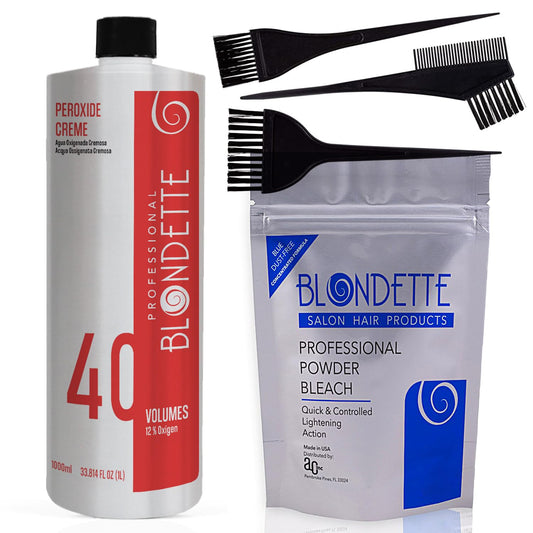 Blondette Salon Professional Dust-Free Blue Hair Powder Bleach 460 g + Professional Peroxide Creme (1L)
