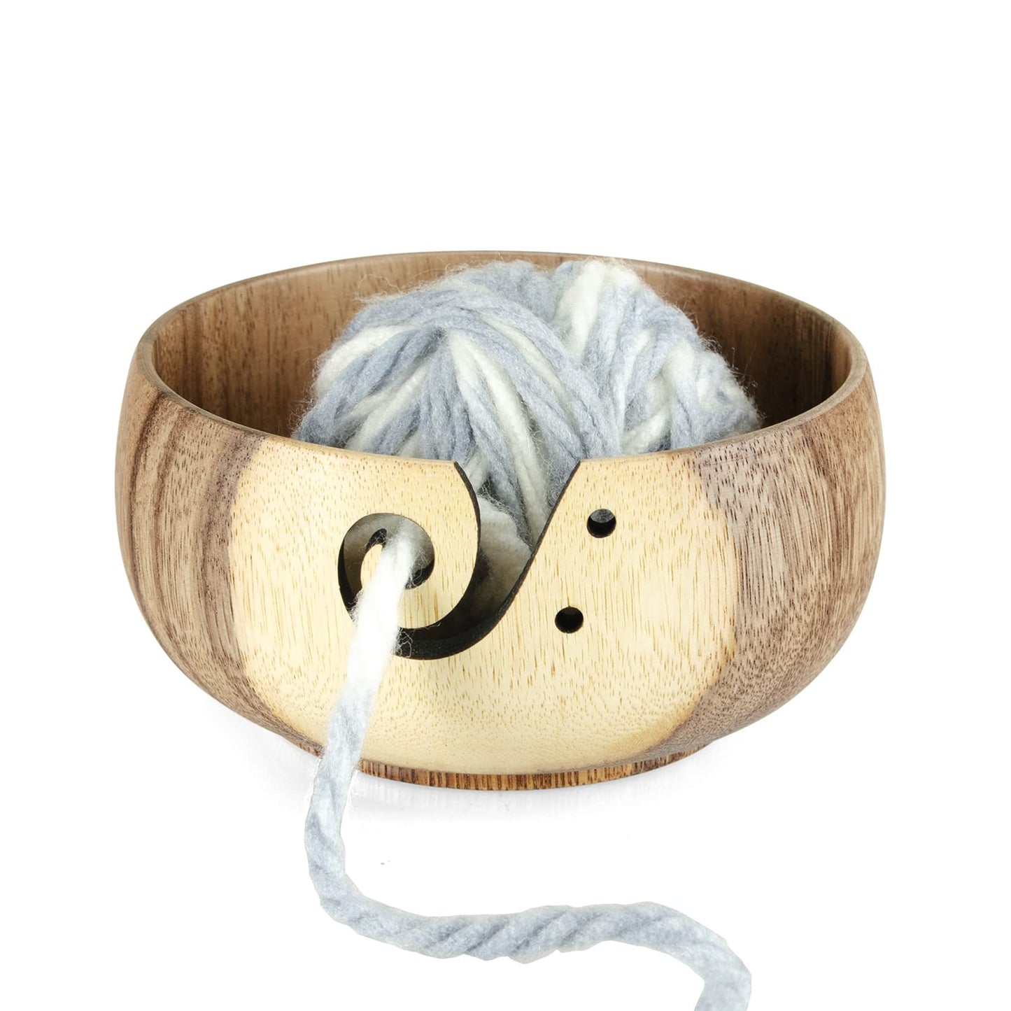 Little World Yarn Bowl - Wooden Yarn Bowls for Crocheting with Holes, Preventing Slipping and Tangles, Handmade Craft Knitting Bowl Yarn Holder Mothers Day Gift for Knitting Lovers (Coconut)