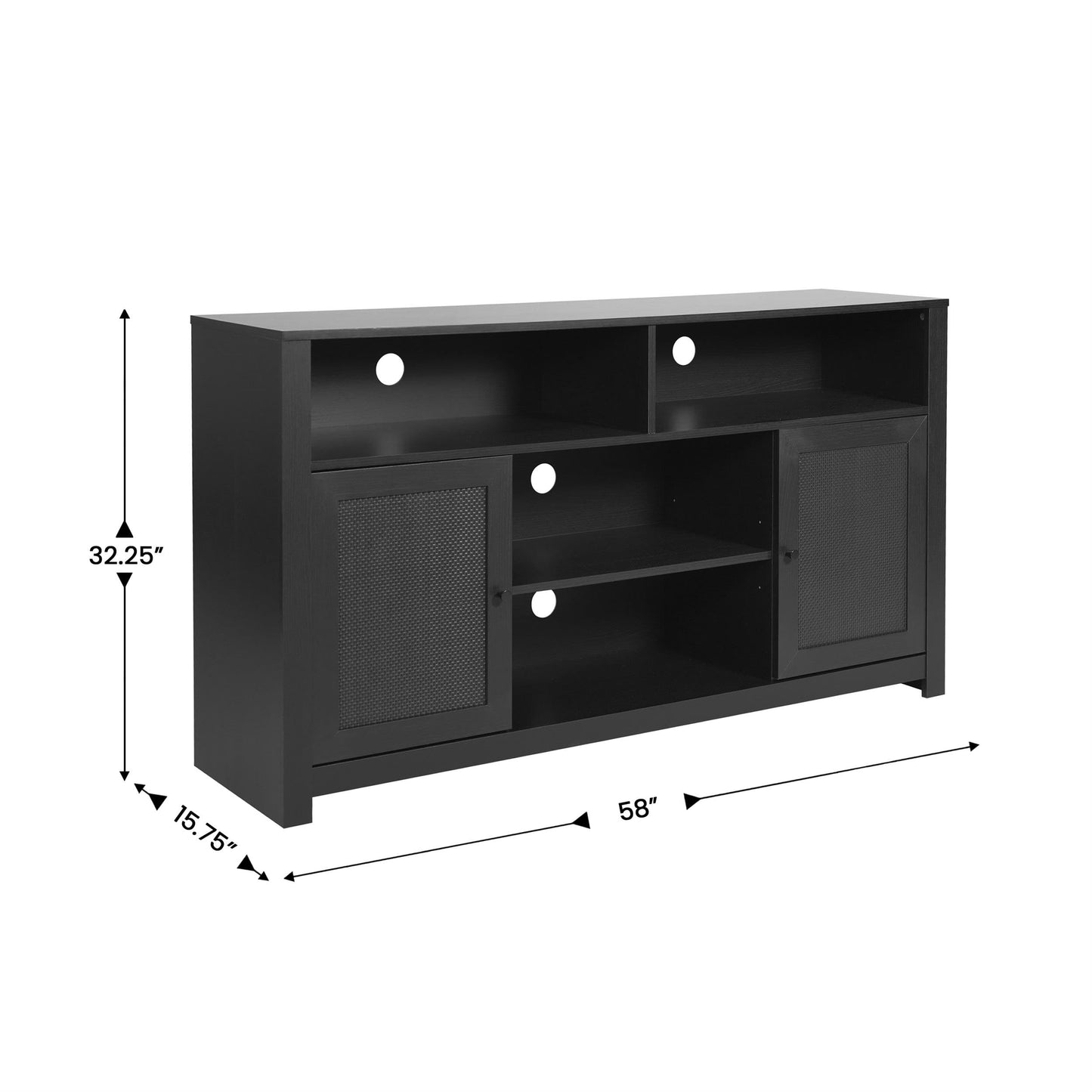 Flash Furniture Malaki Mid-Century Modern Sideboard Buffet Cabinet, 2 Soft Close Doors, Adjustable Center Shelf, Holds up to 65" TV's, 58" Wide, Black/Rattan