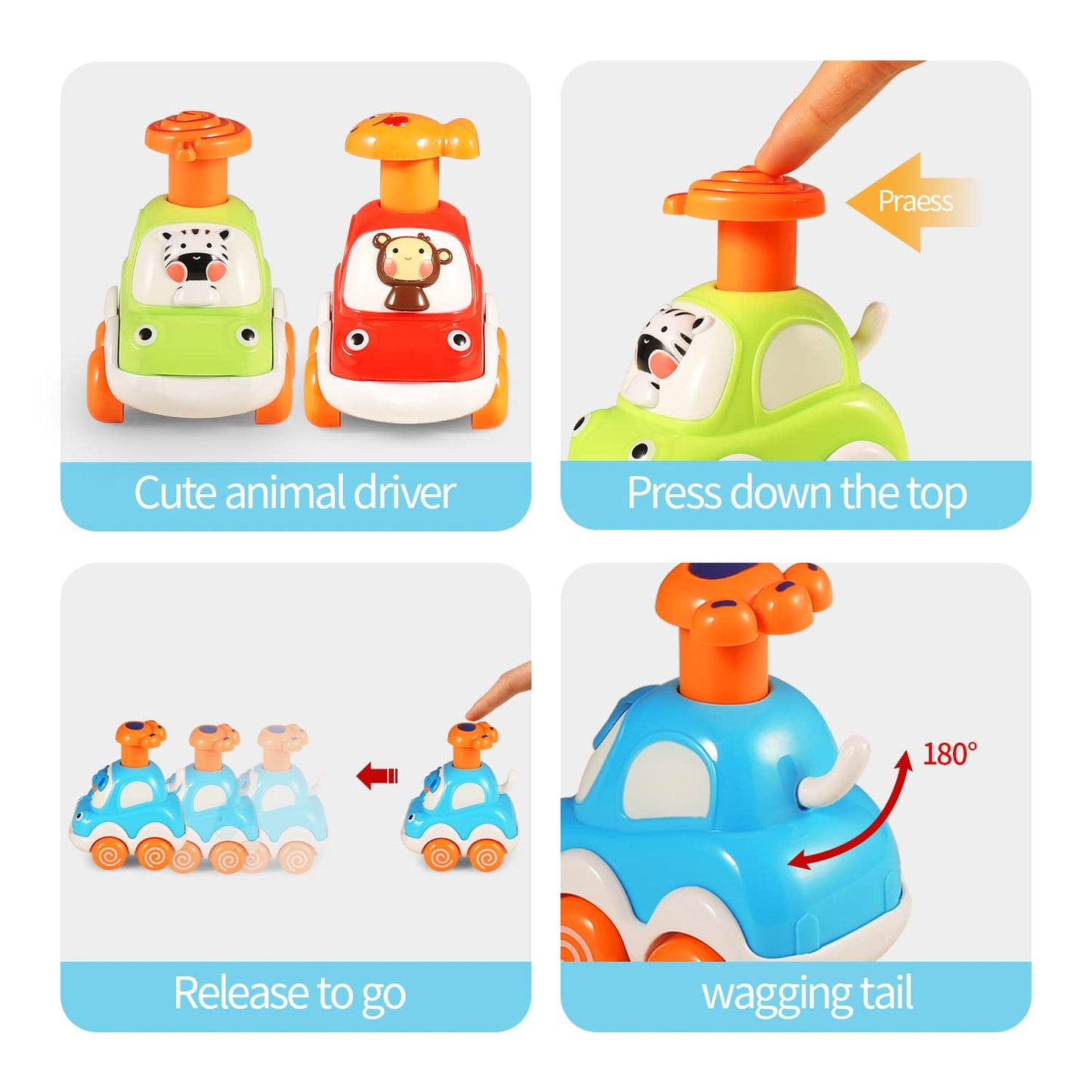 ALASOU 3 PCS Suction Cup Rotating Toys and 4 PCS Animal Car Toys for Infant and Toddlers