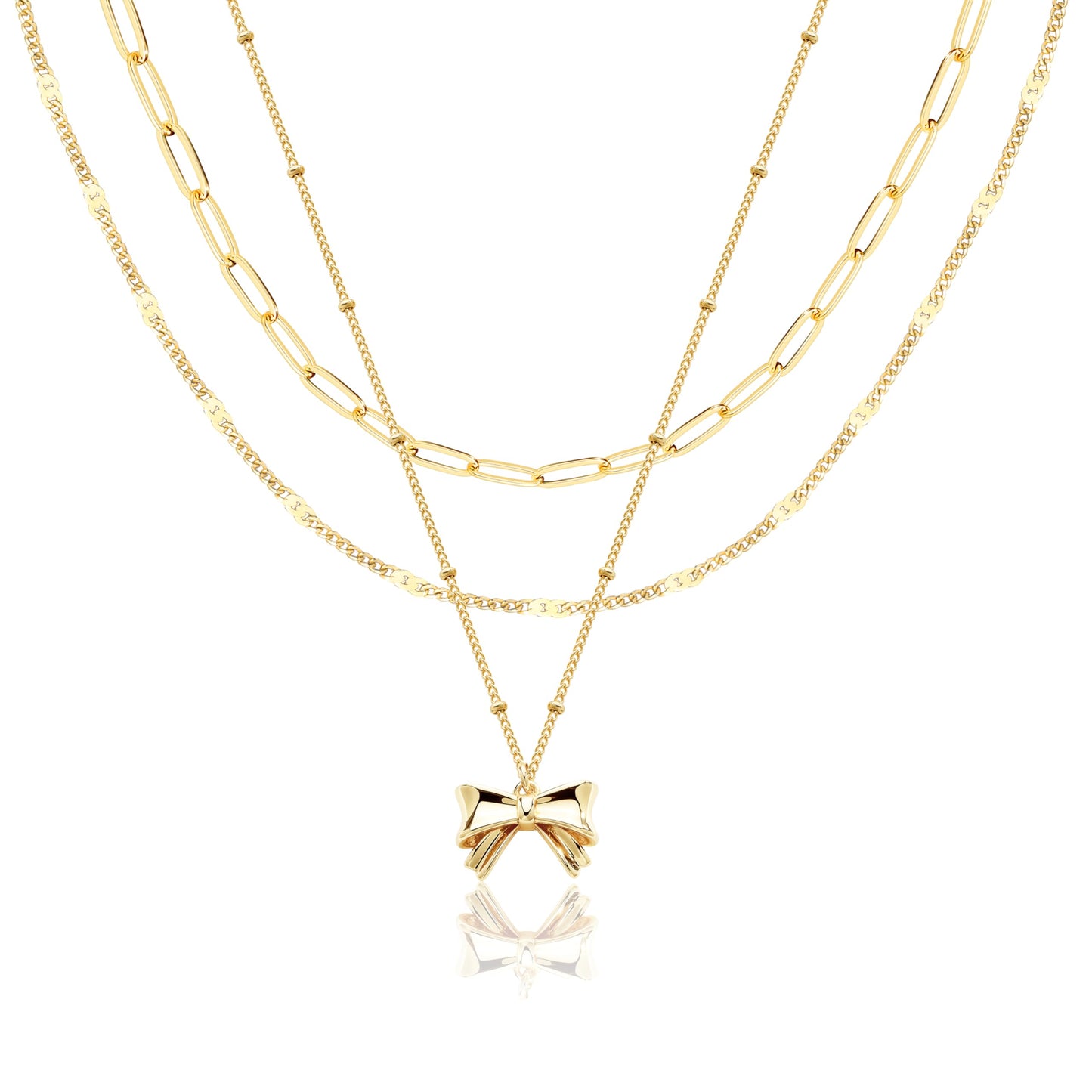Layered Gold Bow Necklaces for Women,14k Gold Plated Dainty Stackable Choker Necklaces for Women,Trendy Layering Small Bow Pendant Paperclip Thin Chain Necklace Set Jewelry Gifts for Women