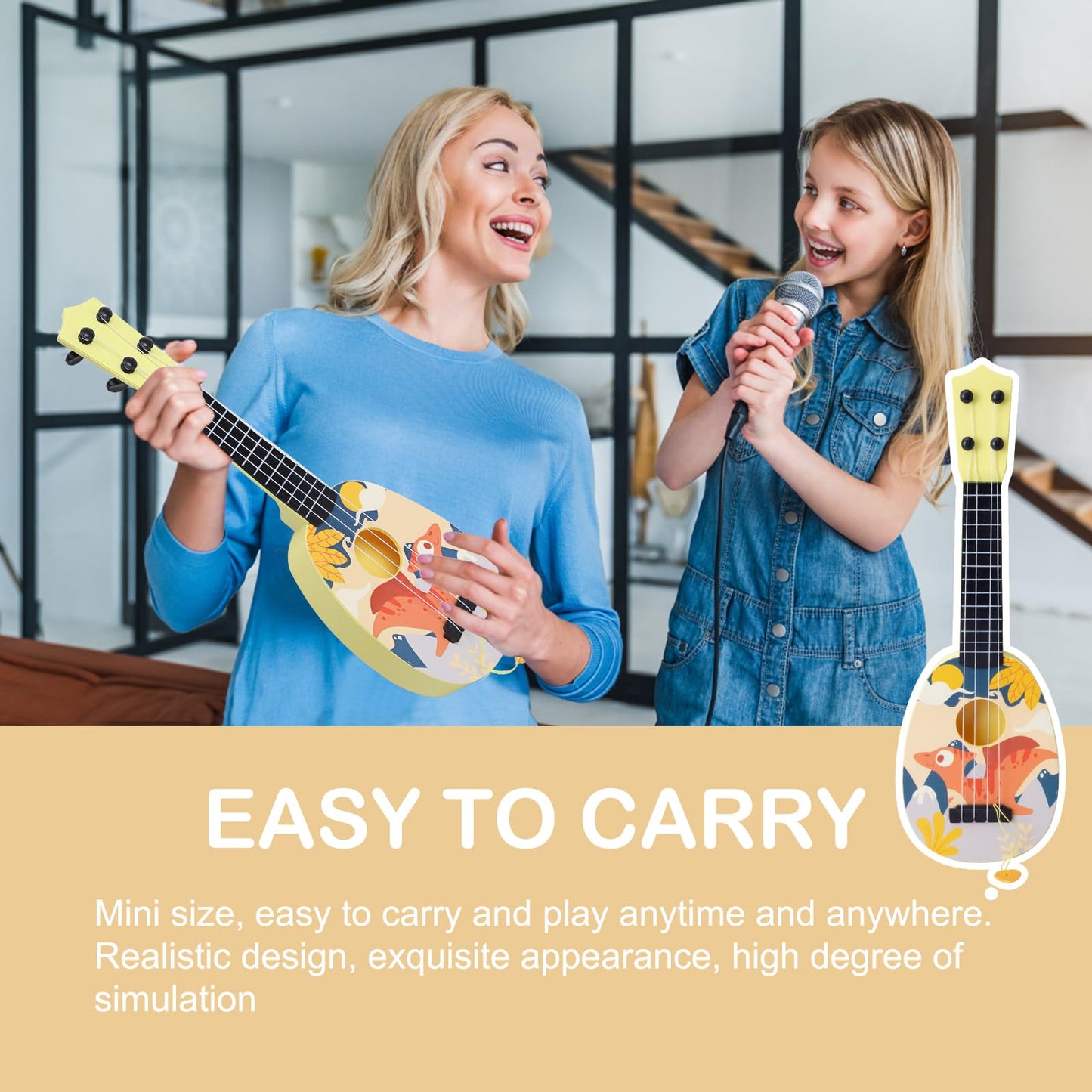 YOLOPLUS+ Kids Toy Ukulele, Kids Guitar Musical Toy,17 Inch 4 Steel Strings, with Pick, Play Early Educational Learning Musical Instrument Gift for Preschool Children (Yellow)