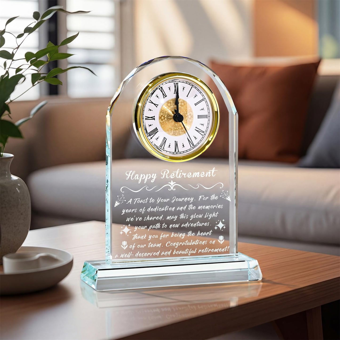 Retirement Gifts for Women Men, Personalized Alarm Clock with Warm Night Light, Decorative Commemorative Keepsake for Retired Coworker, Boss, Teacher, Friends, Happy Retirement Table Decor (Glass)