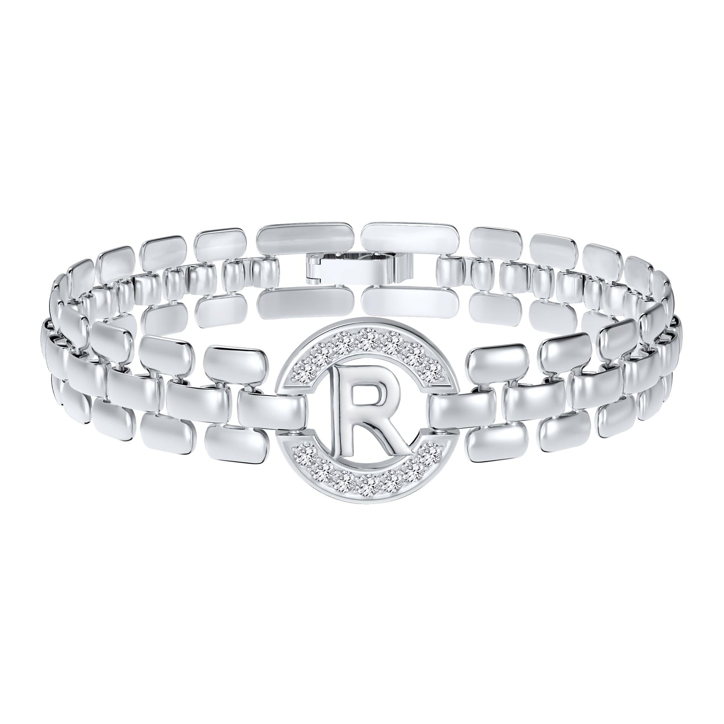 WEDDINEN Initial Bracelet,Silver Letter Bracelets for Women, Thick Bangle Wrist Gold Alphabet Bracelets for Women, Christmas Gifts for Women Jewelry Initial R Charm Chain
