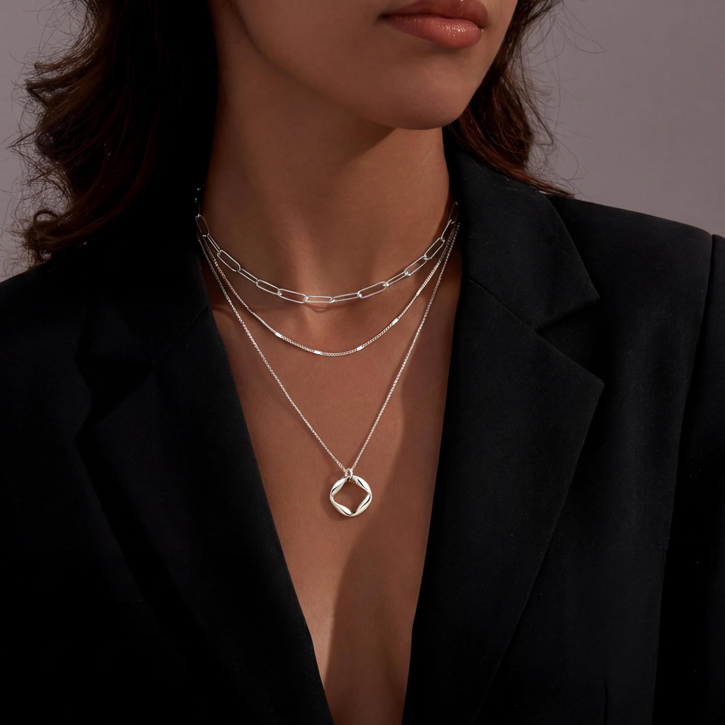 Layered Silver Necklaces for Women, Sterling Silver Plated Dainty Stackable Paperclip Choker Necklaces for Women, Trendy Layering Geometric Pendant Thin Chain Necklace Jewelry Set Gifts