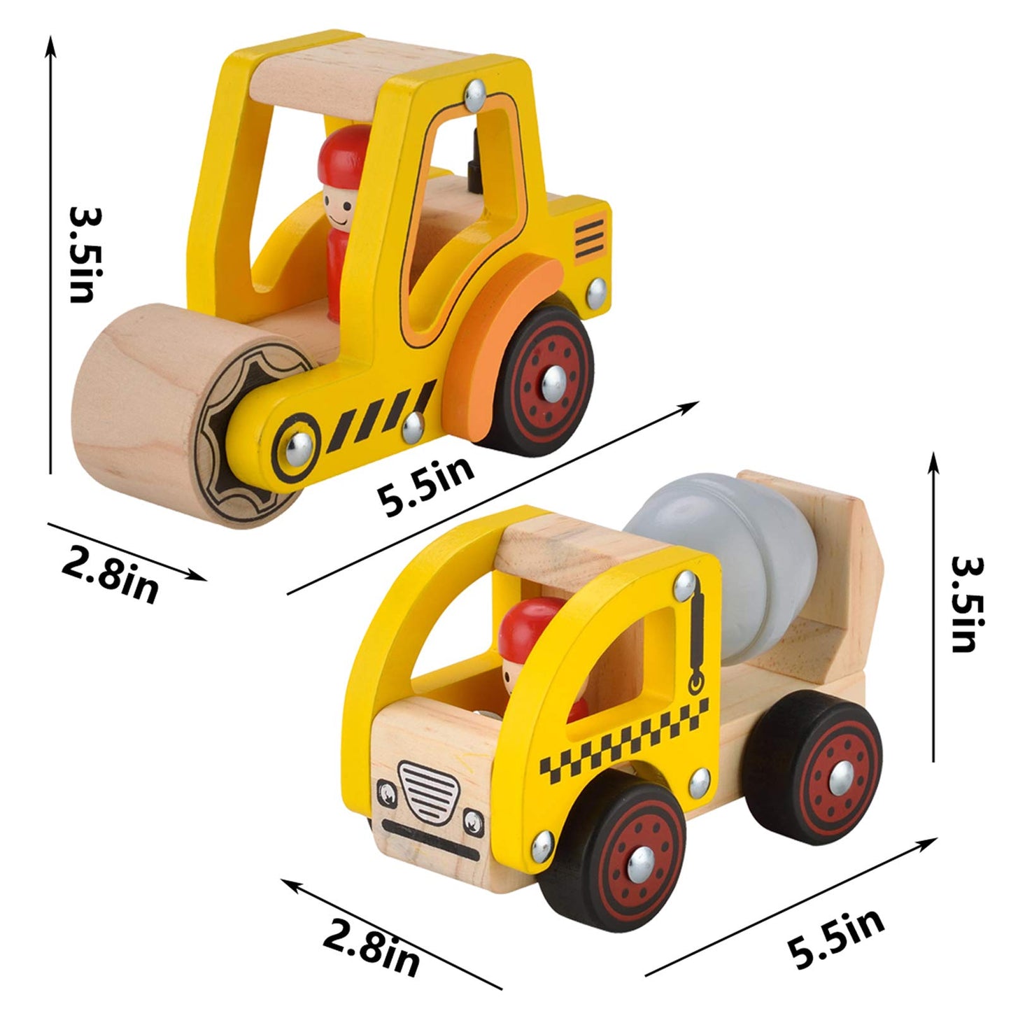 Wooden Push Car Toys for Infants 12-18 Months, 2 Pcs Baby Vehicle Toys Hand Push Car for 1 2 Year Old Boys Girls (Cement Truck + Road Roller)