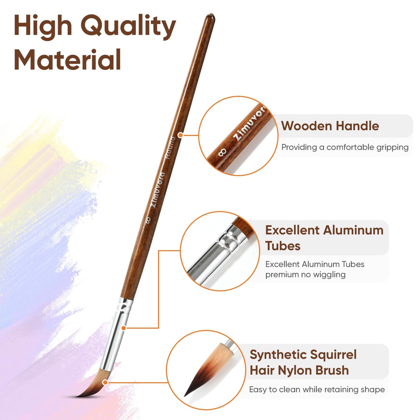 Zimuvora 25pcs Paint Brush Set, Professional Paint Brush Set with Cloth Roll and Paint Spatula, Nylon Brushes for Acrylic Painting,Watercolor,Oil,Gouache, Art Supplies for Beginners and Artists (Wood)