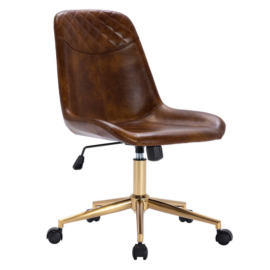 DUHOME Modern PU Leather Office Chair Desk Chair Swivel Computer Chair with Gold Base Yellowish-Brown