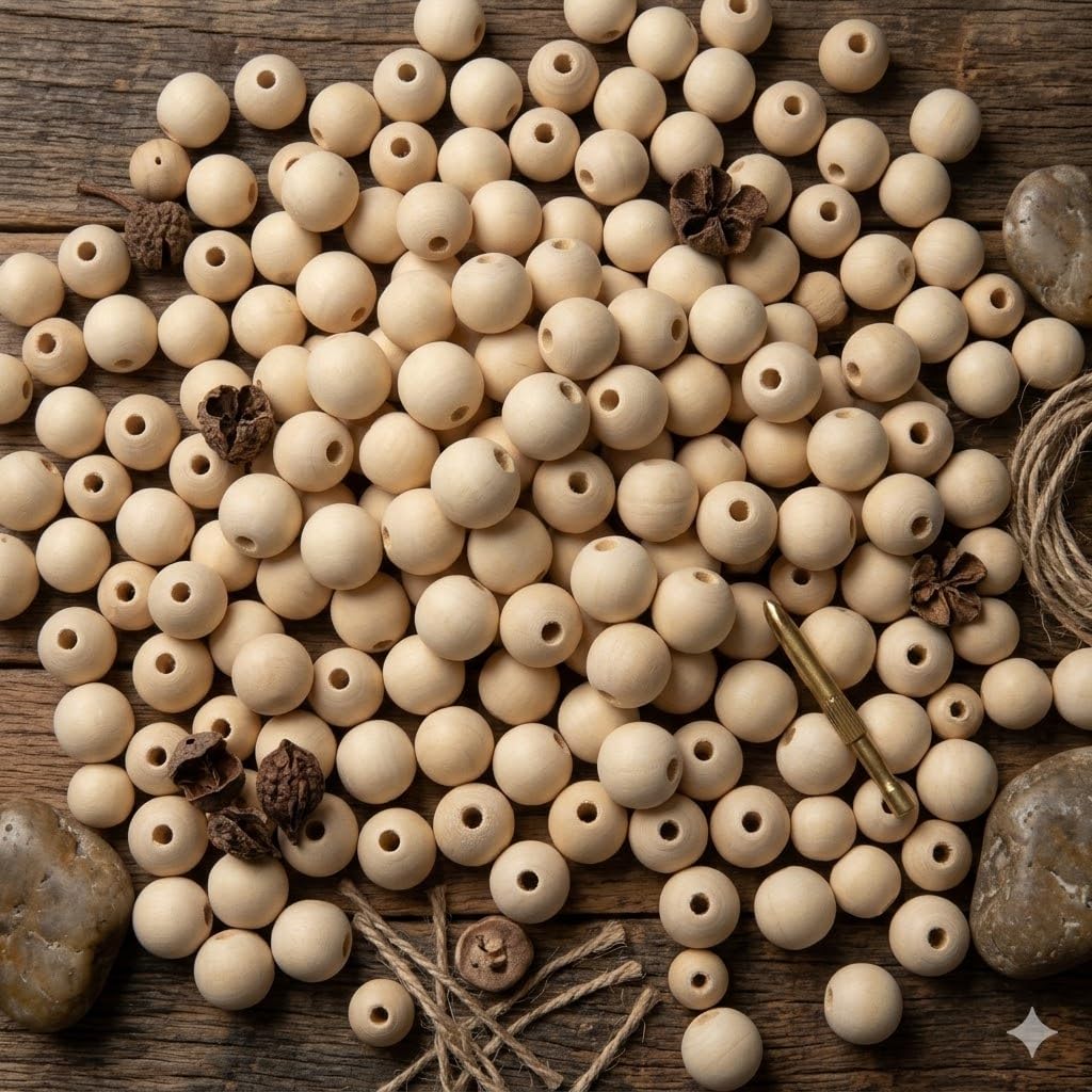 Baiinjiene 100Pcs 25mm Wooden Beads for Crafts, Natural Unfinished Round Wood Loose Craft Beads, Undyed Macrame Spacer Beads with Striped Grain for Garland and Jewelry Making (25mm)