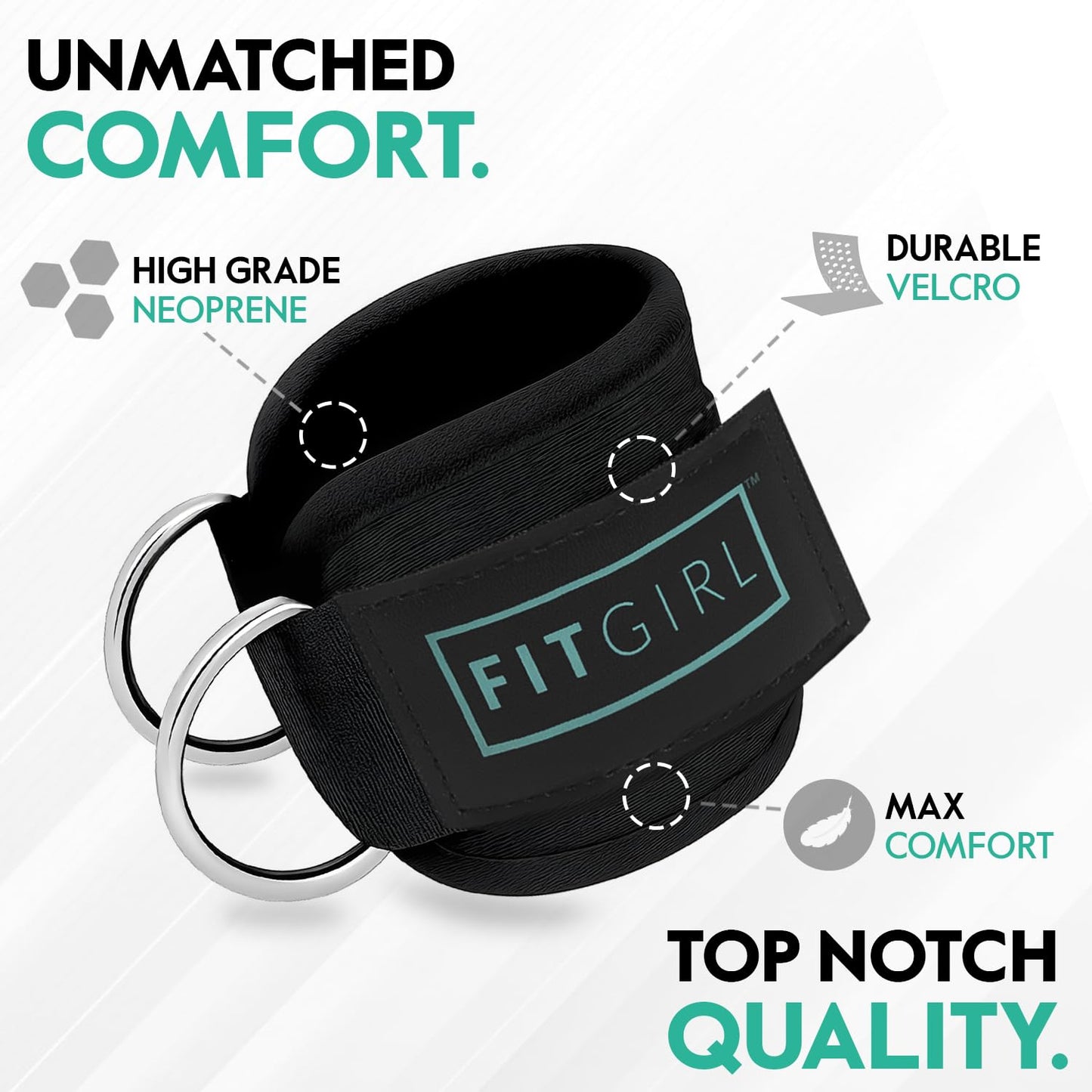 FITGIRL - Ankle Strap (Pair) for Cable Machines and Resistance Bands, Work Out Cuff Attachment for Home & Gym, Glute Workouts - Kickbacks, Leg Extensions, Hip Abductors, Women Only (Black, Pair)