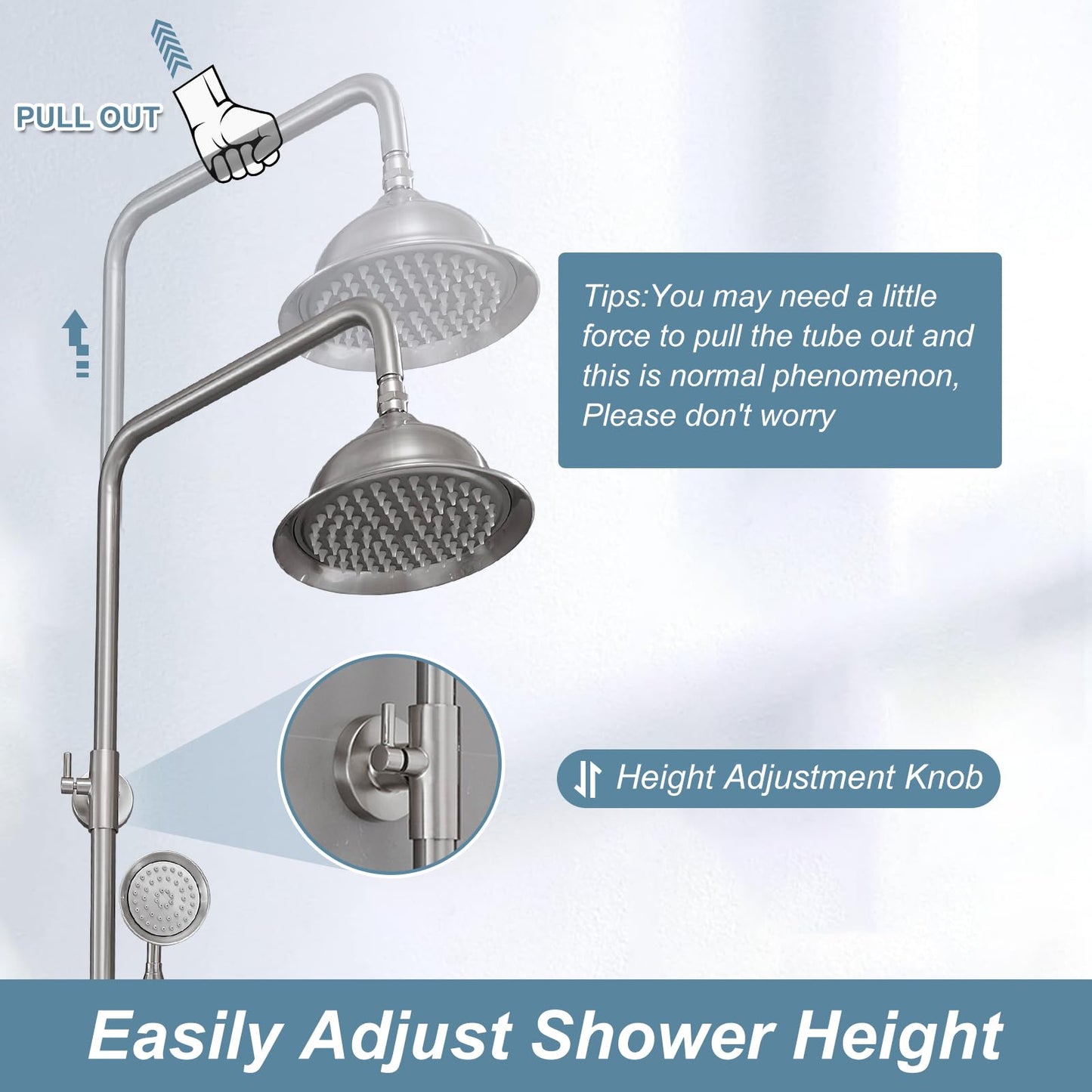 BWE Brushed Nickel Shower Faucet Set 8-Inch Rain Shower Head Handheld Sprayer and Rotatable Tub Spout Triple Function Wall Mount Shower Fixture Combo System Stainless Steel