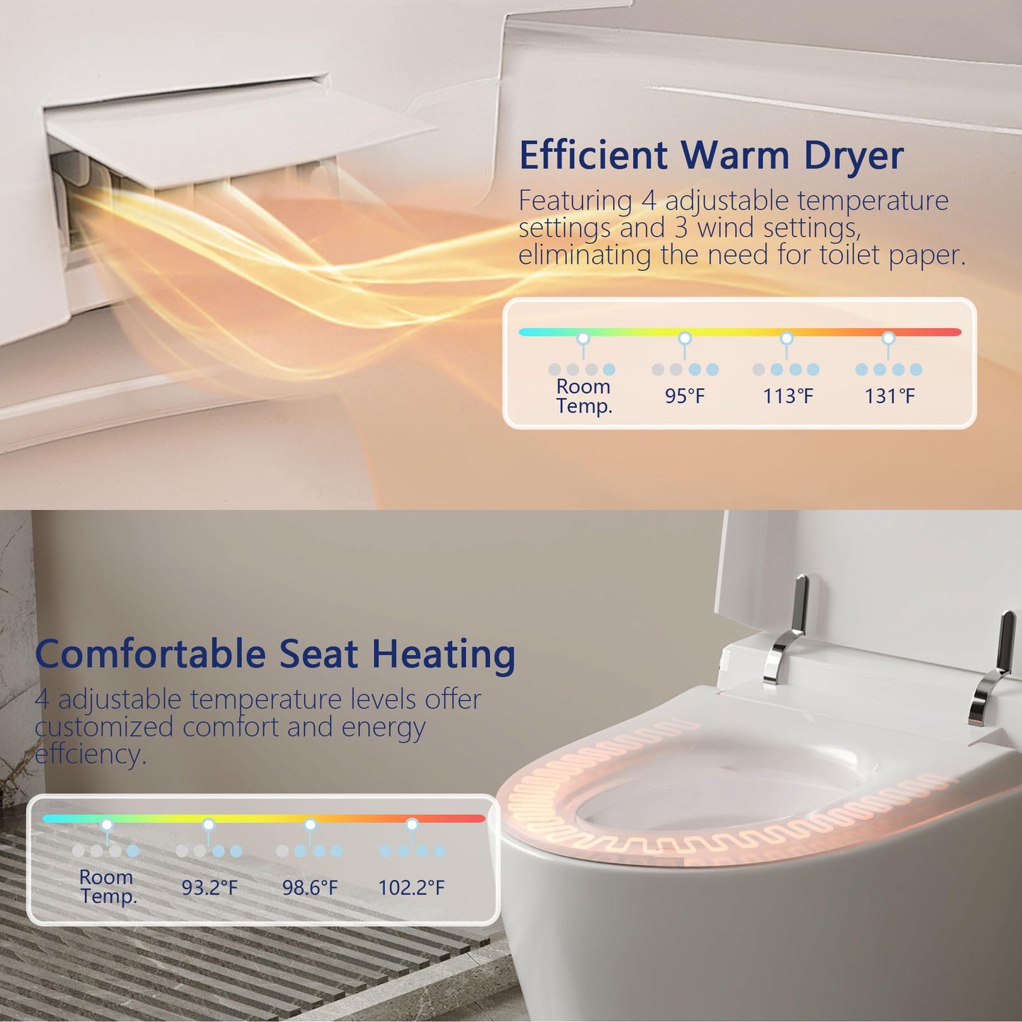 DeerValley Smart Toilet, One Piece Tankless Toilet with Built-in Bidet, 1.28GPF Auto Flush, Foot Kick, Warm Water, Heated Seat, Remote Control, 10" Rough-In Options