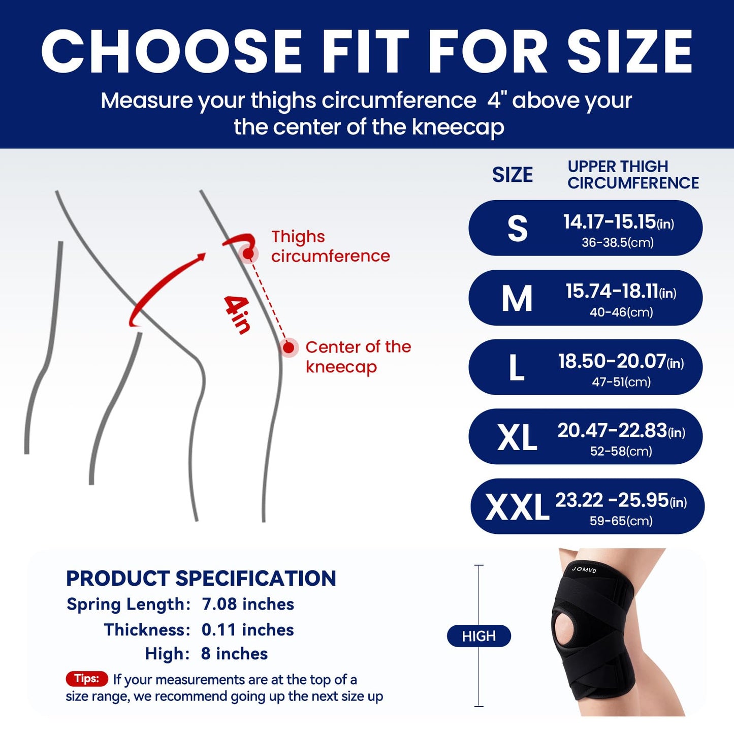 JOMVD Knee Brace for Knee Pain, Meniscus Tear, ACL, Adjustable Knee Support with Side Spring Stabilizers for Meniscus Tear, Arthritis, Patella Stability, Knee Pain Relief, Women and Men, Large