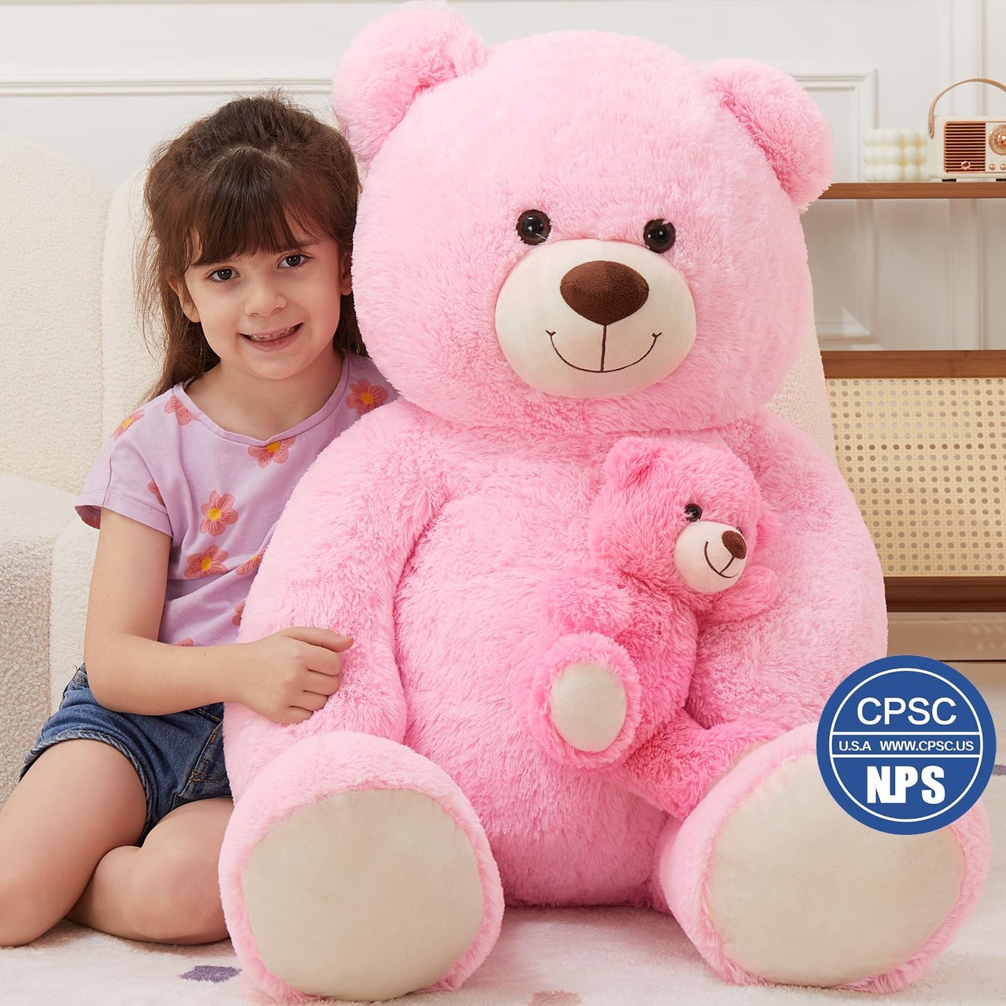 MorisMos Giant Teddy Bear Stuffed Animal Hugging Plush Toys Duo,43" Big Mama Baby Stuffed Teddy Bear Toys for Kid Girl Boy Mom, 4ft Large Stuffed Animals Gift for Birthday Baby Shower Decor Christmas