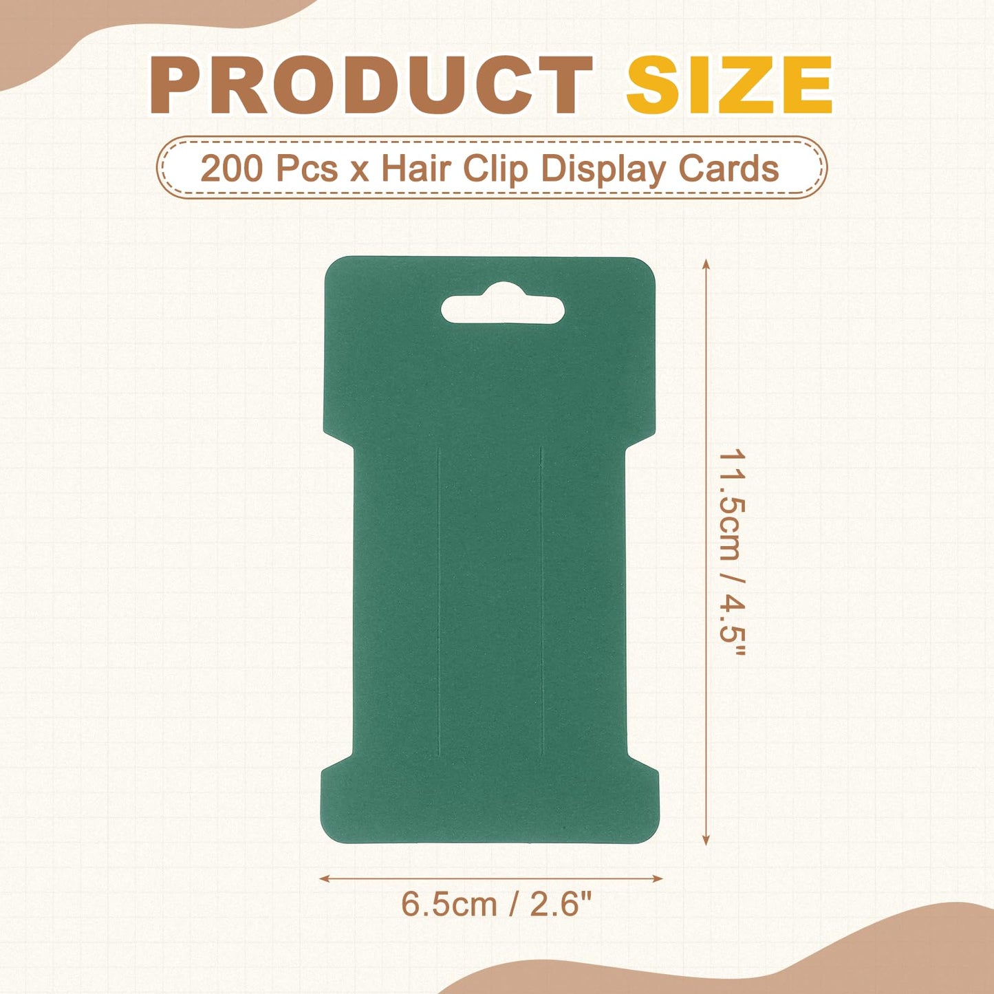 PATIKIL 200Pcs Hair Clip Display Cards, 4.5"x2.6" Kraft Paper Hair Bow Clips Holder Card Rectangle Cardboard for Barrette Headband Jewelry Accessory Organizing Selling, Dark Green