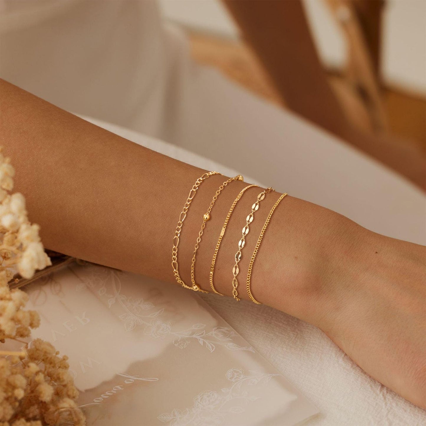 Gold Bracelets for Women, Dainty 14K Gold Plated Bracelet Stack for Women Trendy CZ Tennis Paperclip Cuban Chain Stackable Adjustable Waterproof Link Bracelet Jewelry Set Fashion Accessories Gifts