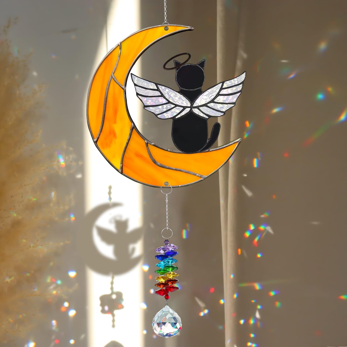 MALFIRST Black Cat Memorial Suncatcher, Angel Cat Ornament, Acrylic Suncatcher for Pet Loss Sympathy Gift, Cats Remembrance Gifts & Kitty Passing Away Gift, in Memory of Cats Window Decor