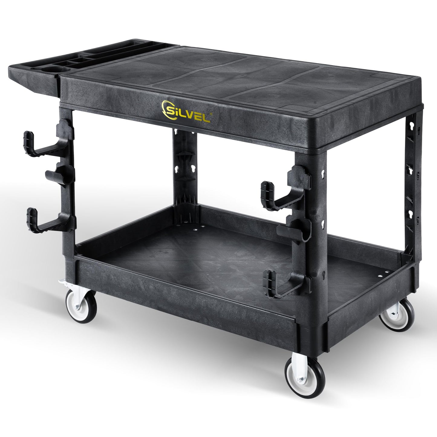 SILVEL Flat Top Utility Cart 45.6X25.2in Heavy Duty Flat with Full Swivel Wheels 600LBS Capacity 2 Shelf Service Cart Rolling Utility Carts with Wheels Ergonomic Handle for Warehouse,Garage,Cleaning