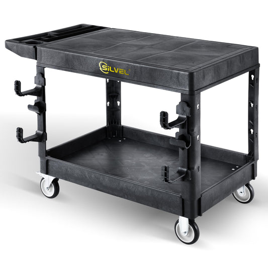 SILVEL Flat Top Utility Cart 45.6X25.2in Heavy Duty Flat with Full Swivel Wheels 600LBS Capacity 2 Shelf Service Cart Rolling Utility Carts with Wheels Ergonomic Handle for Warehouse,Garage,Cleaning