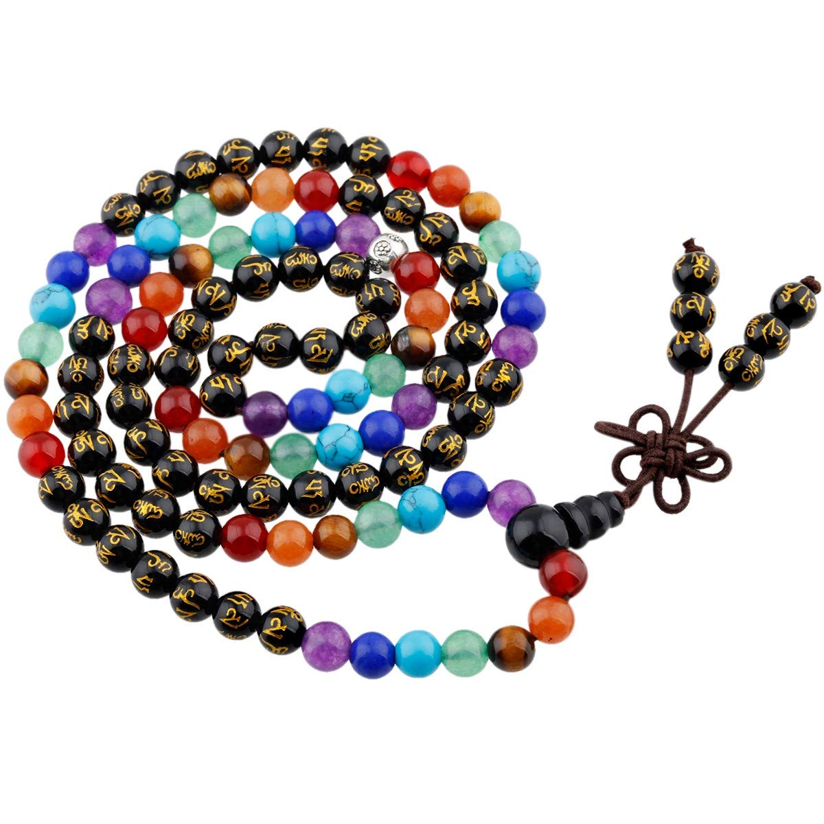 TUMBEELLUWA 6mm Stone Beads Bracelet for Women and Men, 108 Mala Prayer Beads Necklace for Unisex Elastic, Black Obsidian Chakra Bracelet