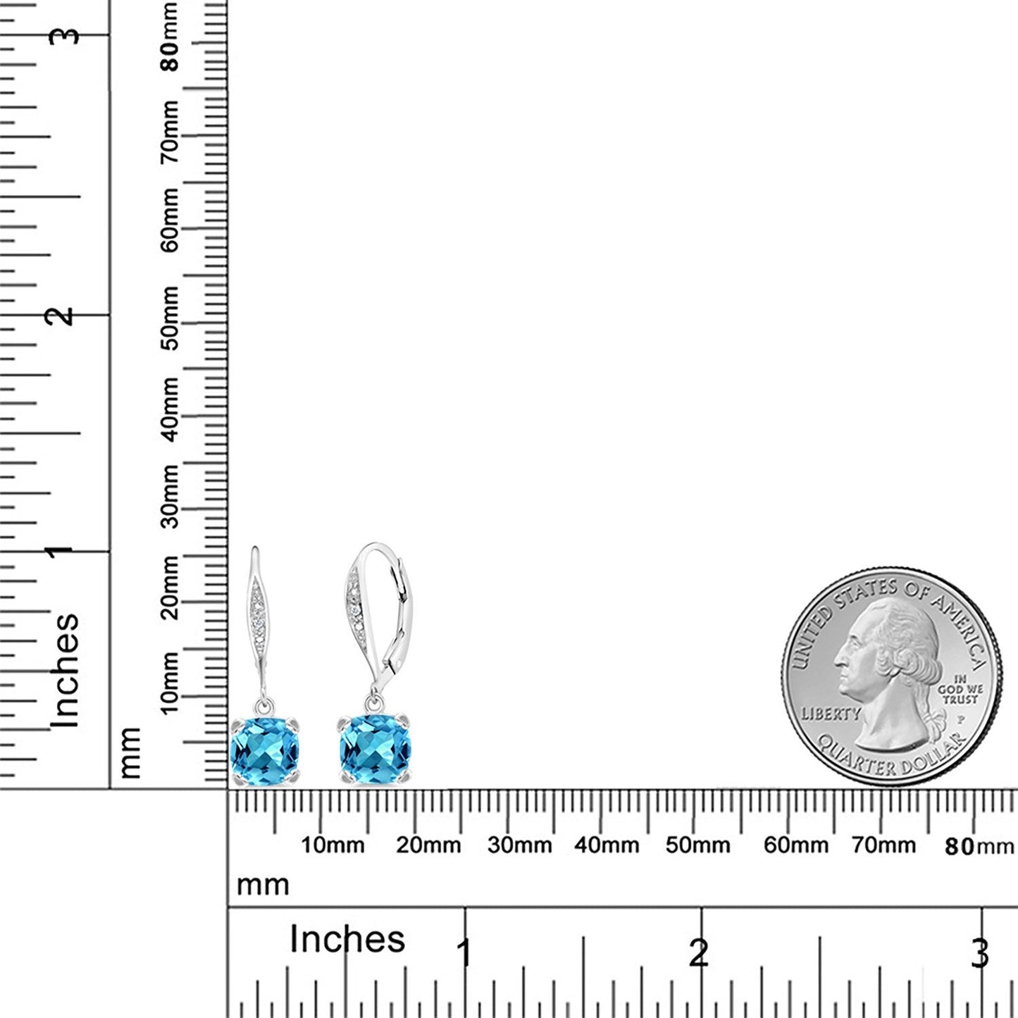 Gem Stone King Drop Dangle Earrings For Women | 7MM Cushion Cut Gemstone Birthstone and Diamond | 925 Sterling Silver | Jewelry Gift for Mom Wife Her | Swiss Blue Topaz-November | Sterling Silver